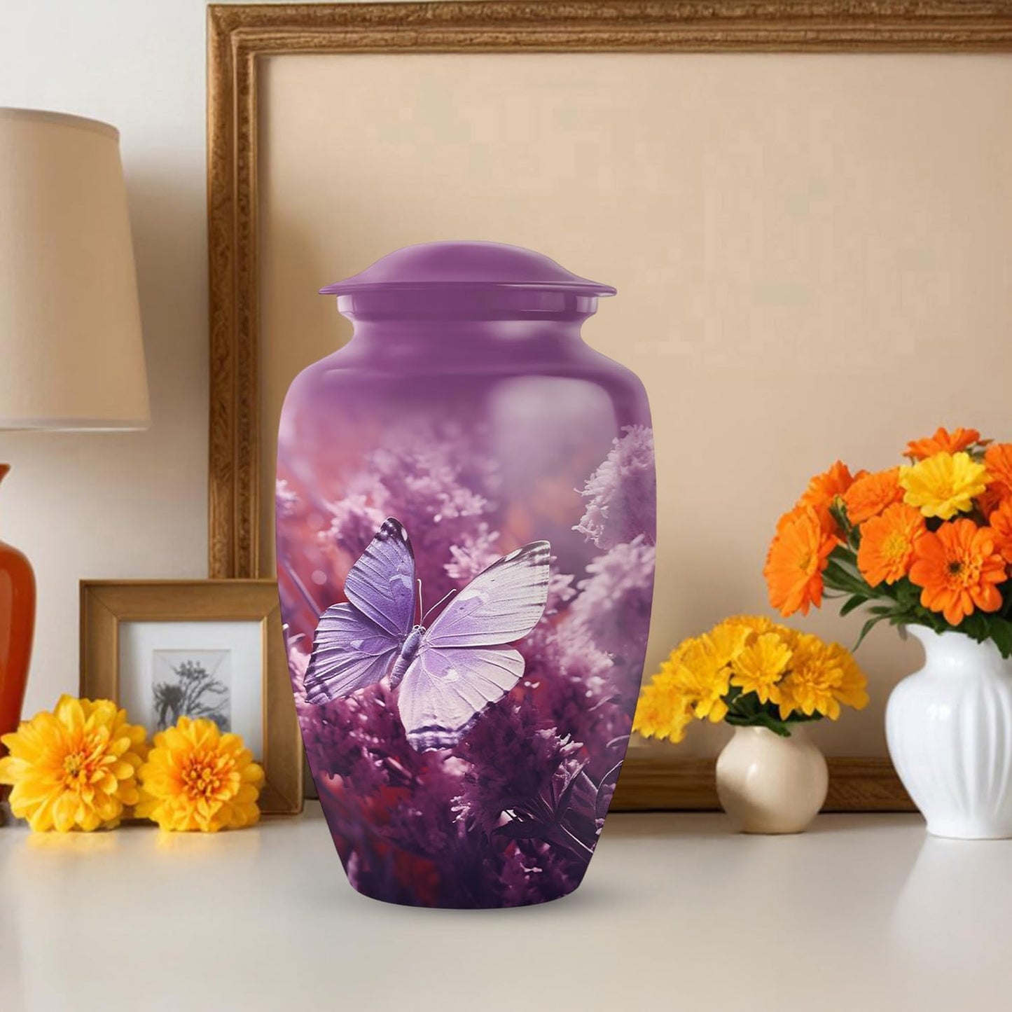 YASUBJAG Dove Urn - Aluminium Cremation Urn for Adults, Multicolor, Birds Pattern, 10 Inch