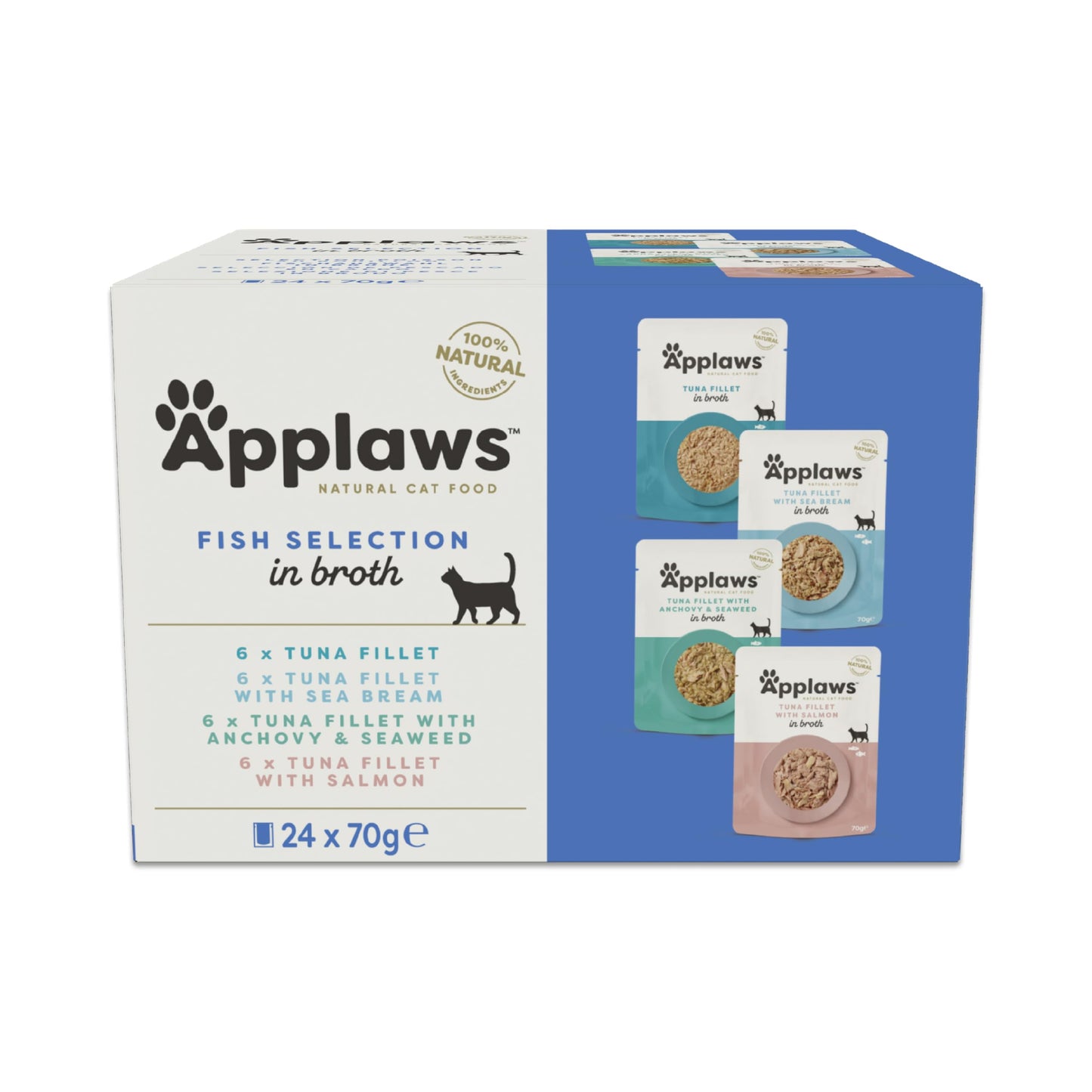 Applaws 100% Natural Wet Cat Food, Pouch Multipack Chicken Selection in Broth, 70 g (12 x 70 g Pouches)
