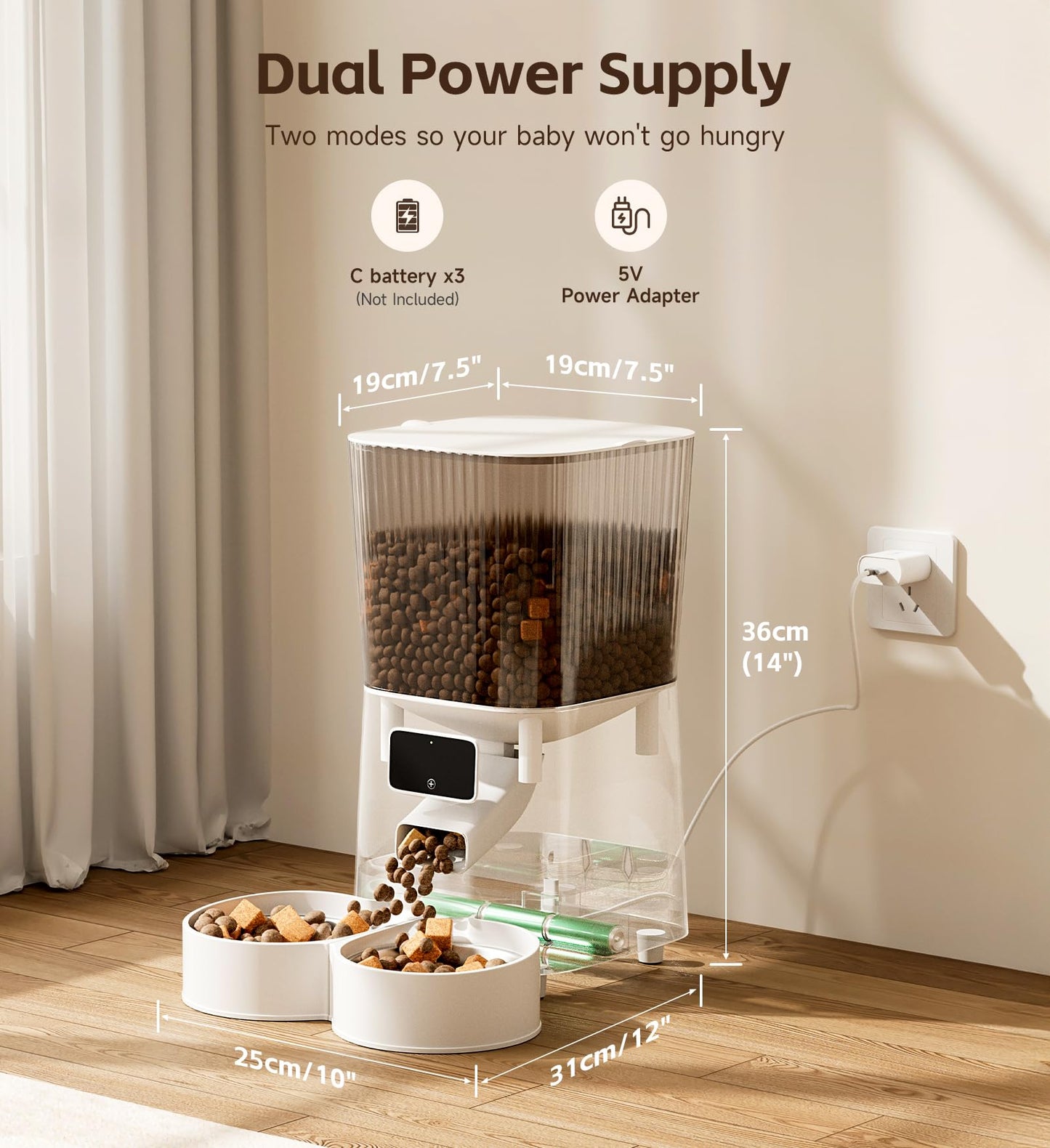 5L Cat Feeder Automatic with Timer, Automatic Cat Feeder, 1-9 Meals Per Day, Cats Food Dispenser with 2 Bowl, Auto Pet Feeder for 2 kittens and Small Dogs, Dual Power Supply     FREE DELIVERY