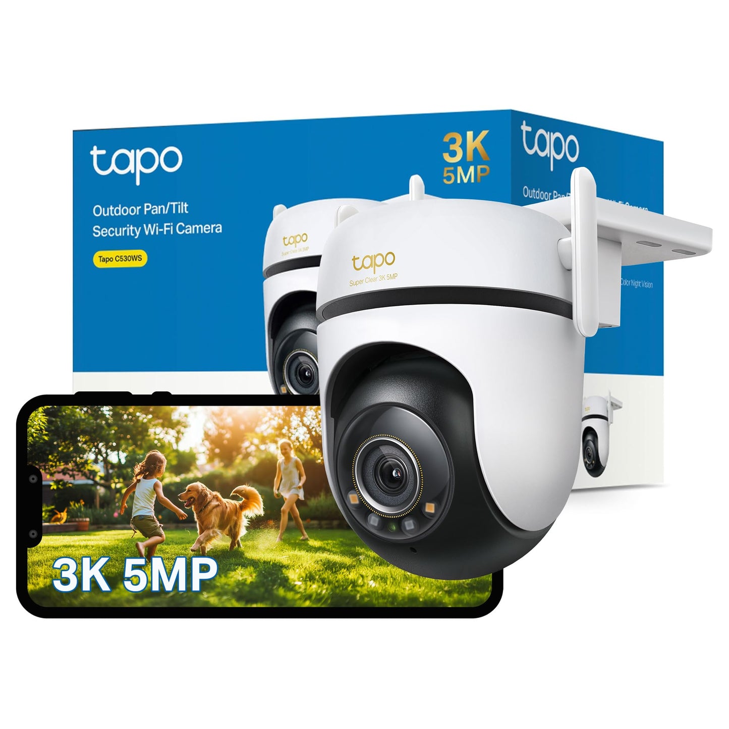 Tapo TC40 Pan/Tilt Smart Security Outdoor Camera, Full HD, 360° Smart Person Detection Motion Tracking, Color Night Vision, WiFi Camera No Monthly Fee, Two-Way Talk, IP65, Works with Alexa & Google