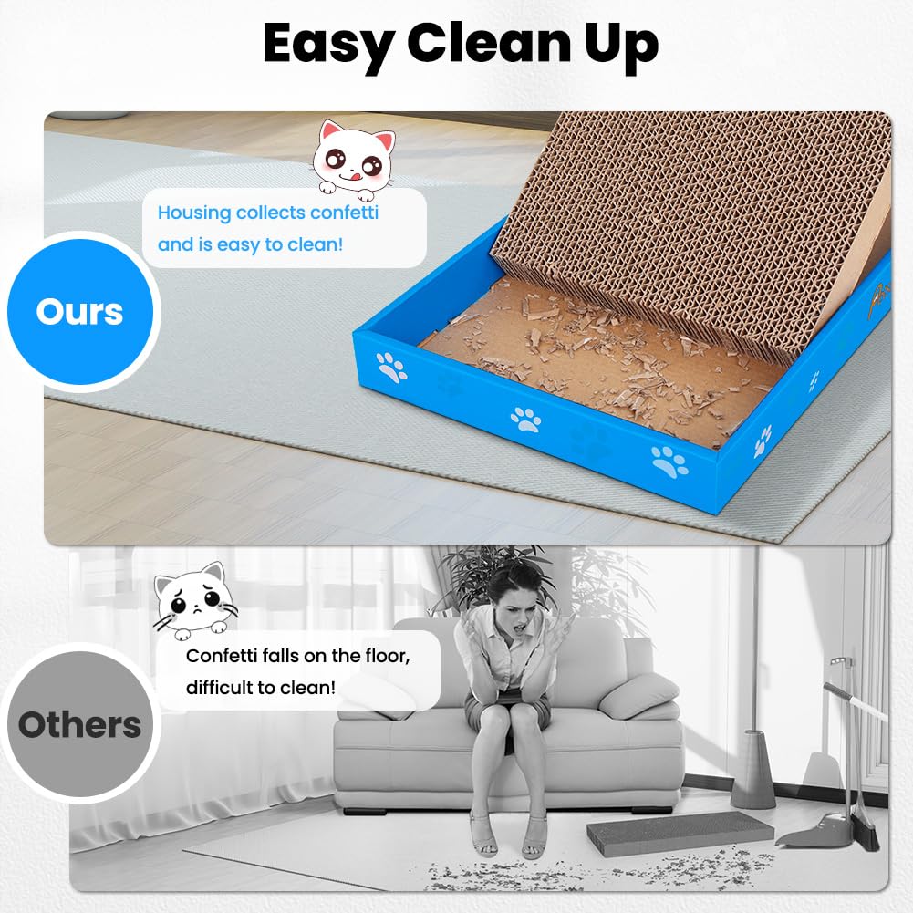 Petslucent Cat Scratching Board, Corrugate Cat Scratcher for Indoor Cats with Box, Cat Scratch Pad with Catnip, Cardboard Cat Scratcher Double-Sided Usability (1PCS)