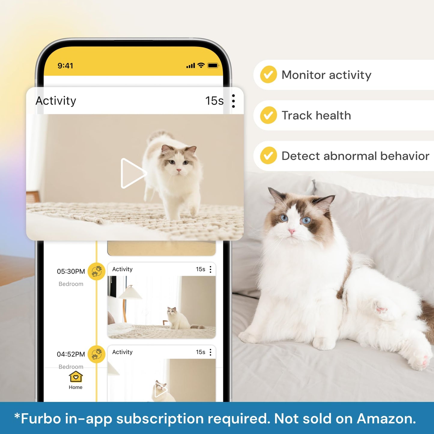 Furbo 360° Dog Camera w/Home Safety Package [PREMIUM W/SUBSCRPITION] Smart Pet Monitor w/App for Dog & Home, Rotating 360° View, Colour Night Vision, Auto-Tracking, Treat-toss, Barking, Smart Alert