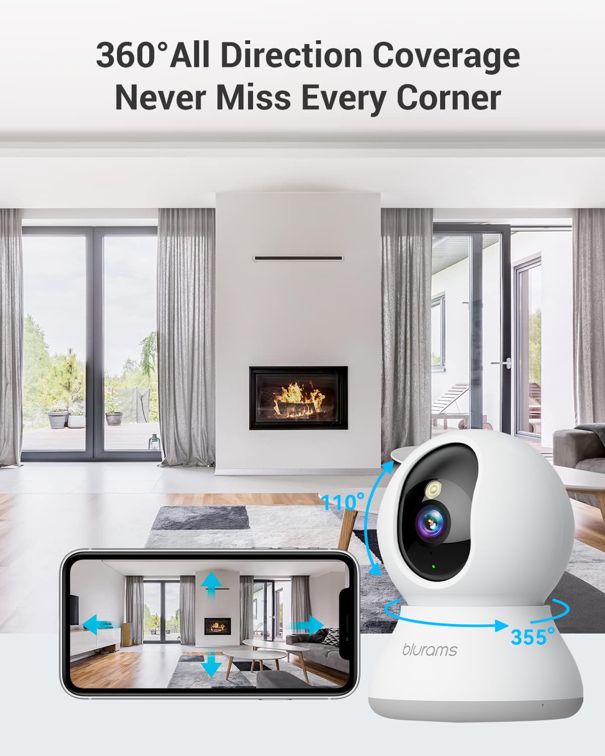 blurams Pet Camera 2K, Indoor Camera, Dog Camera, 360° Home Security Camera, Night Vision, Motion Tracking, 2-Way Talk, Cloud&SD, APP Control, Works with Alexa