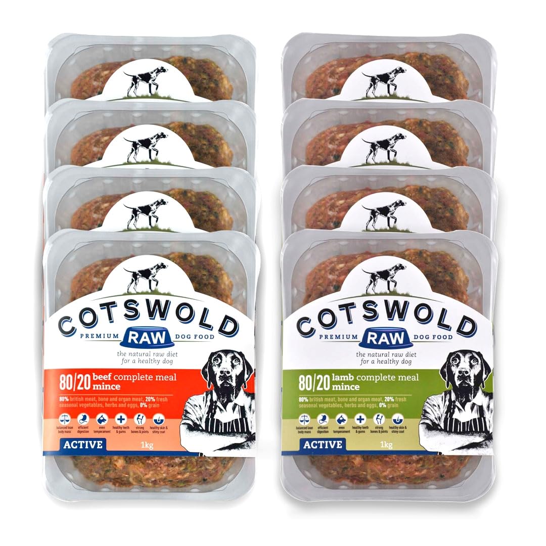 Cotswold RAW Raw Dog Food, Active 80/20 Mince, Adult Dog Food, BARF Premium British Meat Raw for All Dogs, Frozen Meal, Chicken and Turkey Mince - 7kg