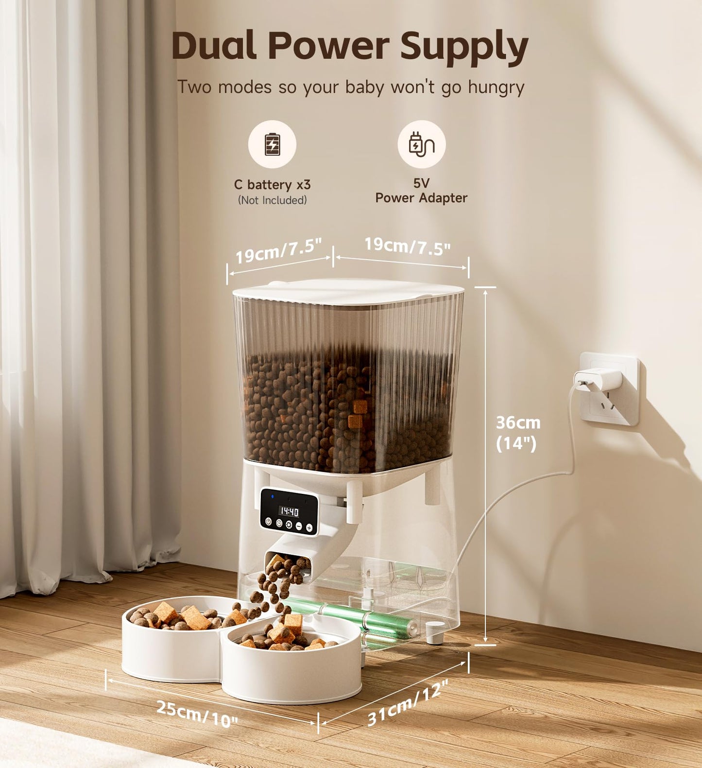 5L Cat Feeder Automatic with Timer, Automatic Cat Feeder, 1-9 Meals Per Day, Cats Food Dispenser with 2 Bowl, Auto Pet Feeder for 2 kittens and Small Dogs, Dual Power Supply     FREE DELIVERY