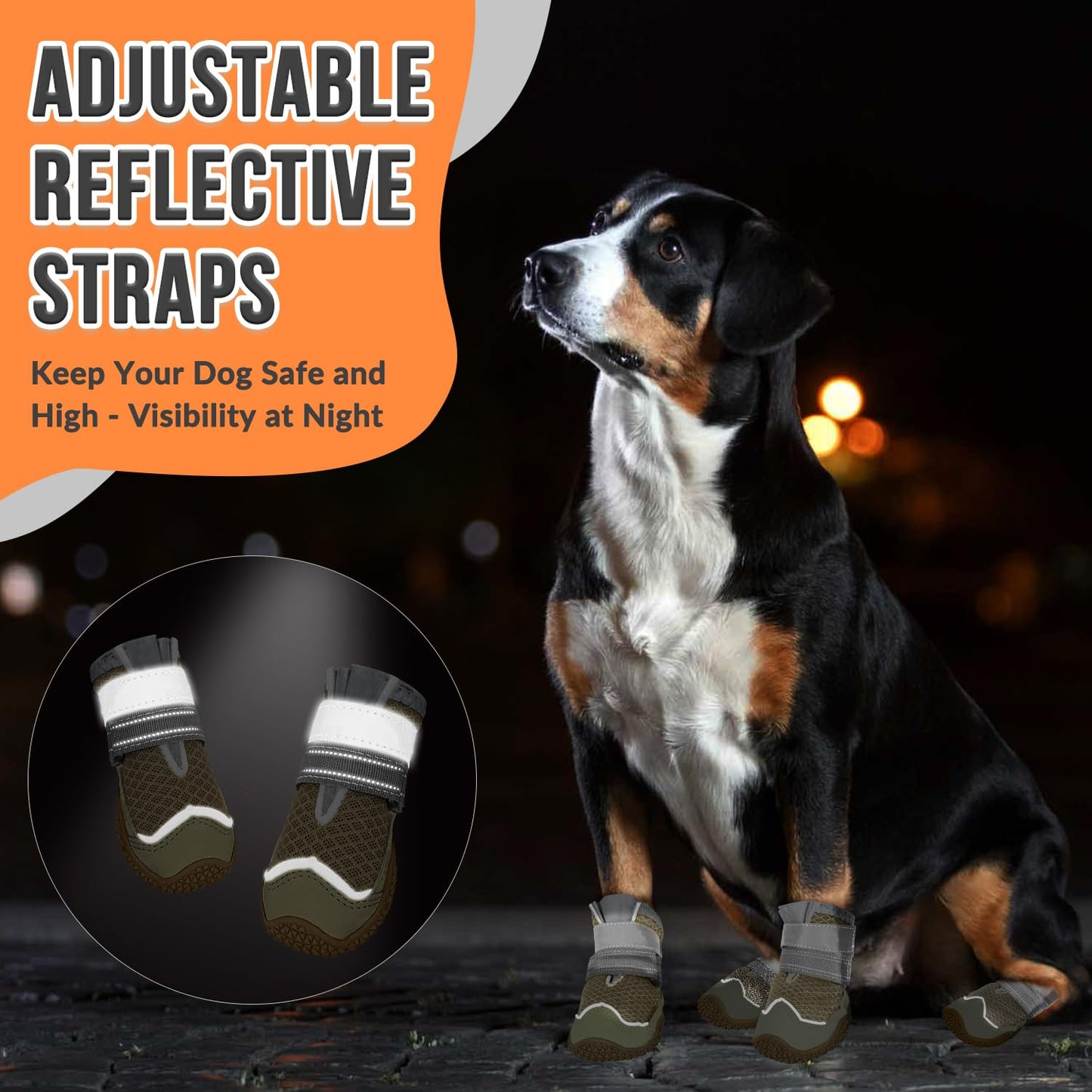 Eyein Dog Boots Paw Protector, Breathable Dog Boots for Injured Paws Waterproof, Dual Adjustable Washable Non-Slip Dog Shoes for Walking, Reflective Dog Shoes for Small Medium Large Dogs(2pcs)