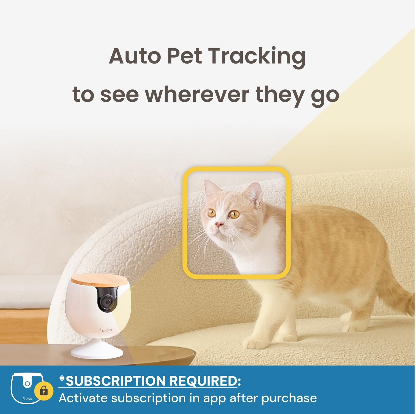 Furbo 360° Dog Camera w/Home Safety Package [PREMIUM W/SUBSCRPITION] Smart Pet Monitor w/App for Dog & Home, Rotating 360° View, Colour Night Vision, Auto-Tracking, Treat-toss, Barking, Smart Alert