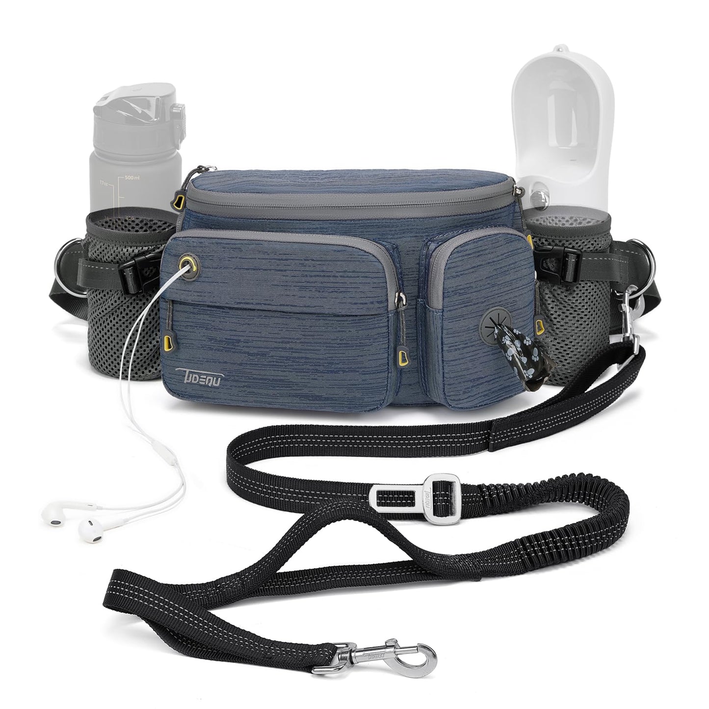 TUDEQU 4-IN-1 Hands Free Dog Leash Waist Belt with Dog Walking Fanny Pack,Seat Belt, Waist Leash for Large Dogs,Hiking