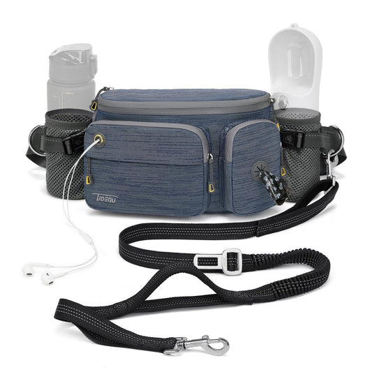 TUDEQU 4-IN-1 Hands Free Dog Leash Waist Belt with Dog Walking Fanny Pack,Seat Belt, Waist Leash for Large Dogs,Hiking