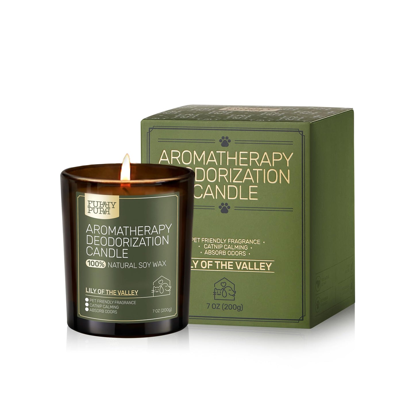 Furry Purr Pet Odor Eliminator Candle, Natural Soy Wax Candles with Catnip Essential Oil, Pet-Friendly Candles for Home Scented, Pet Lover Gifts, 60-Hour Burn Time, Lily of The Valley Fragrance, 7 oz