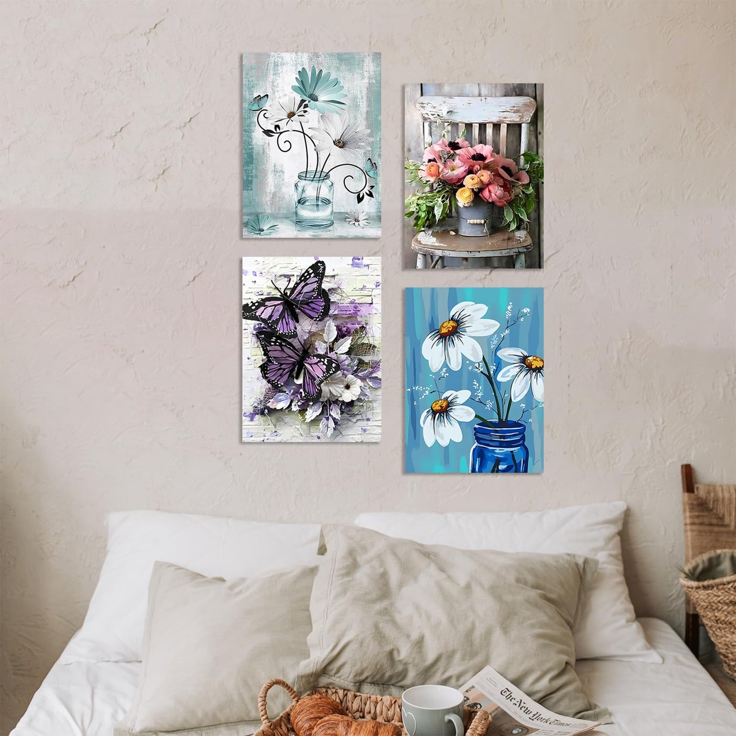 Muzagroo Art 5D Diamond Painting Kits for Adults, DIY Diamond Art Kits for Beginners, Turtle Diamond Dot Kits Gem Arts and Crafts for Living Room, Gem Painting Bedroom 4 PCS Wall Art