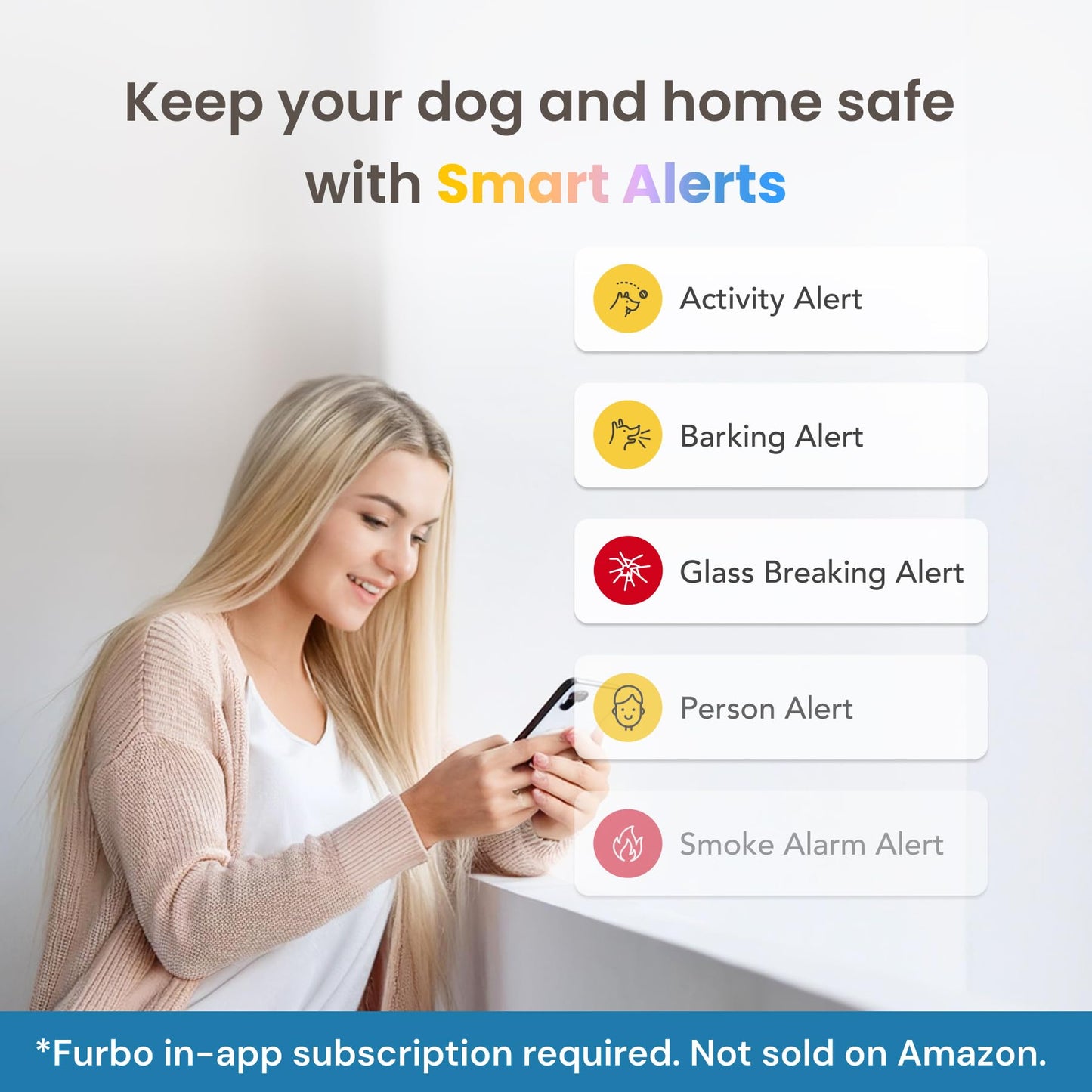 Furbo 360° Dog Camera w/Home Safety Package [PREMIUM W/SUBSCRPITION] Smart Pet Monitor w/App for Dog & Home, Rotating 360° View, Colour Night Vision, Auto-Tracking, Treat-toss, Barking, Smart Alert