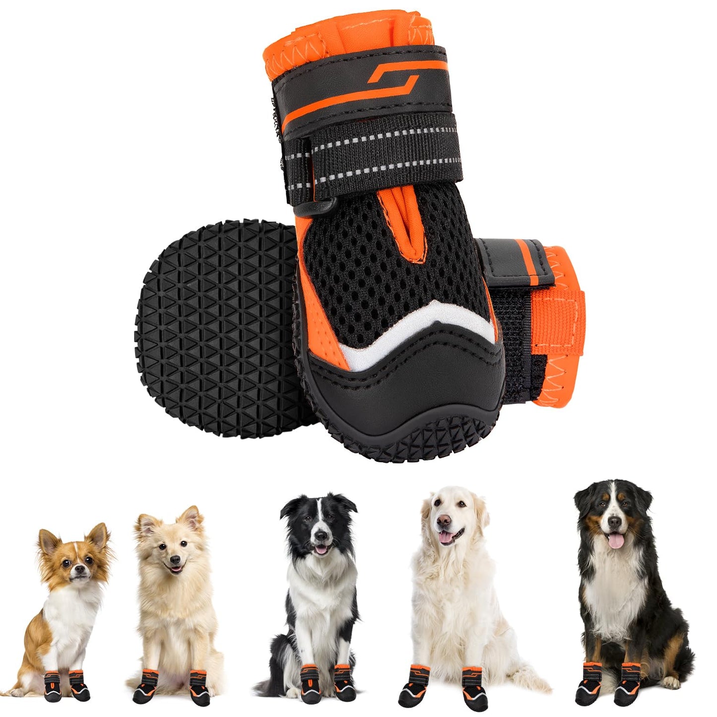 Eyein Dog Boots Paw Protector, Breathable Dog Boots for Injured Paws Waterproof, Dual Adjustable Washable Non-Slip Dog Shoes for Walking, Reflective Dog Shoes for Small Medium Large Dogs(2pcs)