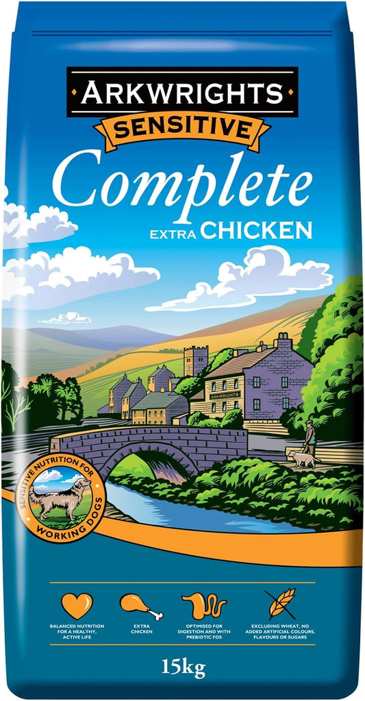 Arkwrights Sensitive Complete Dry Dog Food 15kg - Extra Chicken and Wheat Free Recipe - Sensitive Nutrition for Working Adult Dogs - Dry Dog Biscuits
