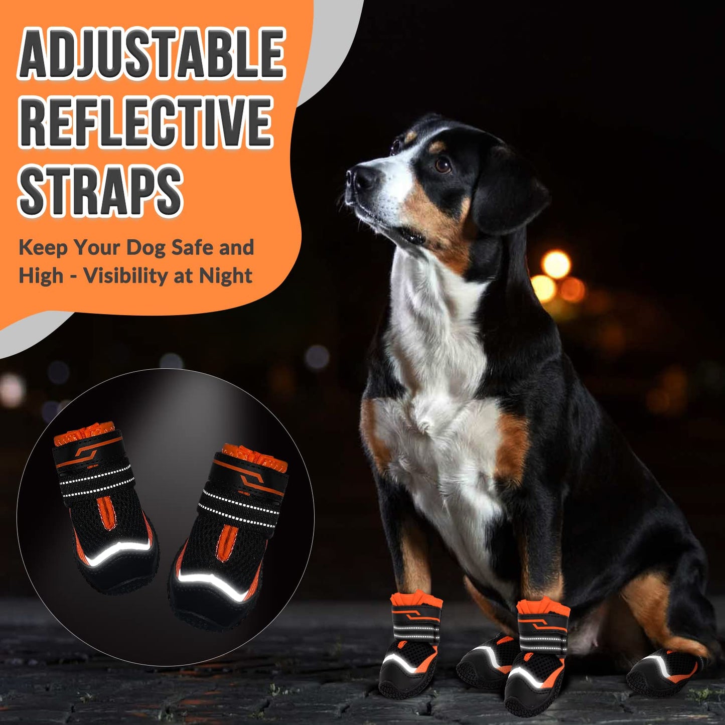 Eyein Dog Boots Paw Protector, Breathable Dog Boots for Injured Paws Waterproof, Dual Adjustable Washable Non-Slip Dog Shoes for Walking, Reflective Dog Shoes for Small Medium Large Dogs(2pcs)
