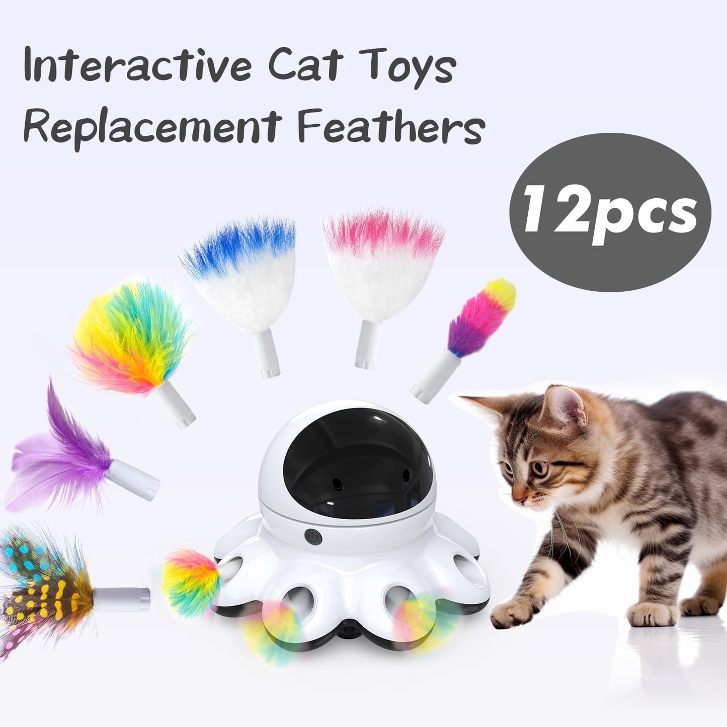 GoldenSun Cat Toy, 2-in-1 Interactive Cat Toys for Indoor Cats, Automatic Cat Toy, 8 Holes Mice Whack A Mole Moving Feather, USB Rechargeable Electronic Kitten Toys for All Breeds Black