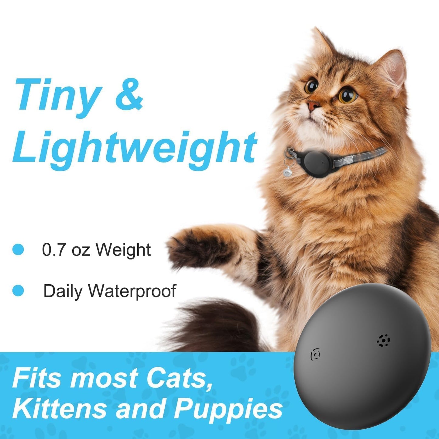 Cat Tracker - Real Time GPS Tracker for Cats - No Monthly Fee - Works with Apple Find My (Only iOS) - Elastic Cat Collar - GPS Tracking Device Cats Collar(1 Pack)