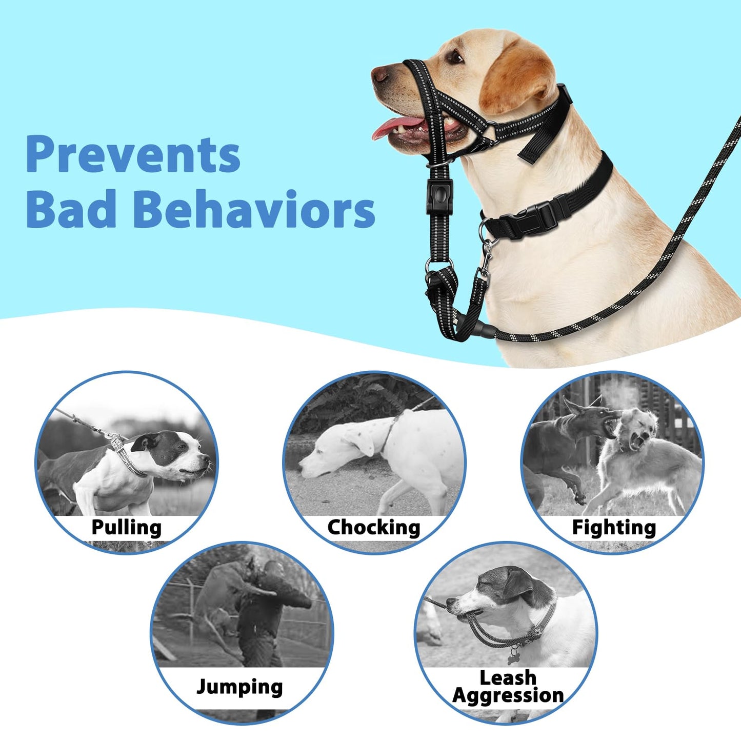 Mayerzon Dog Head Collar with Soft Padded, Gentle Leader for Medium Large Dogs, No Pull Head Harness, Anti Pull Adjustable Reflective Training Head Halter Collar (M)