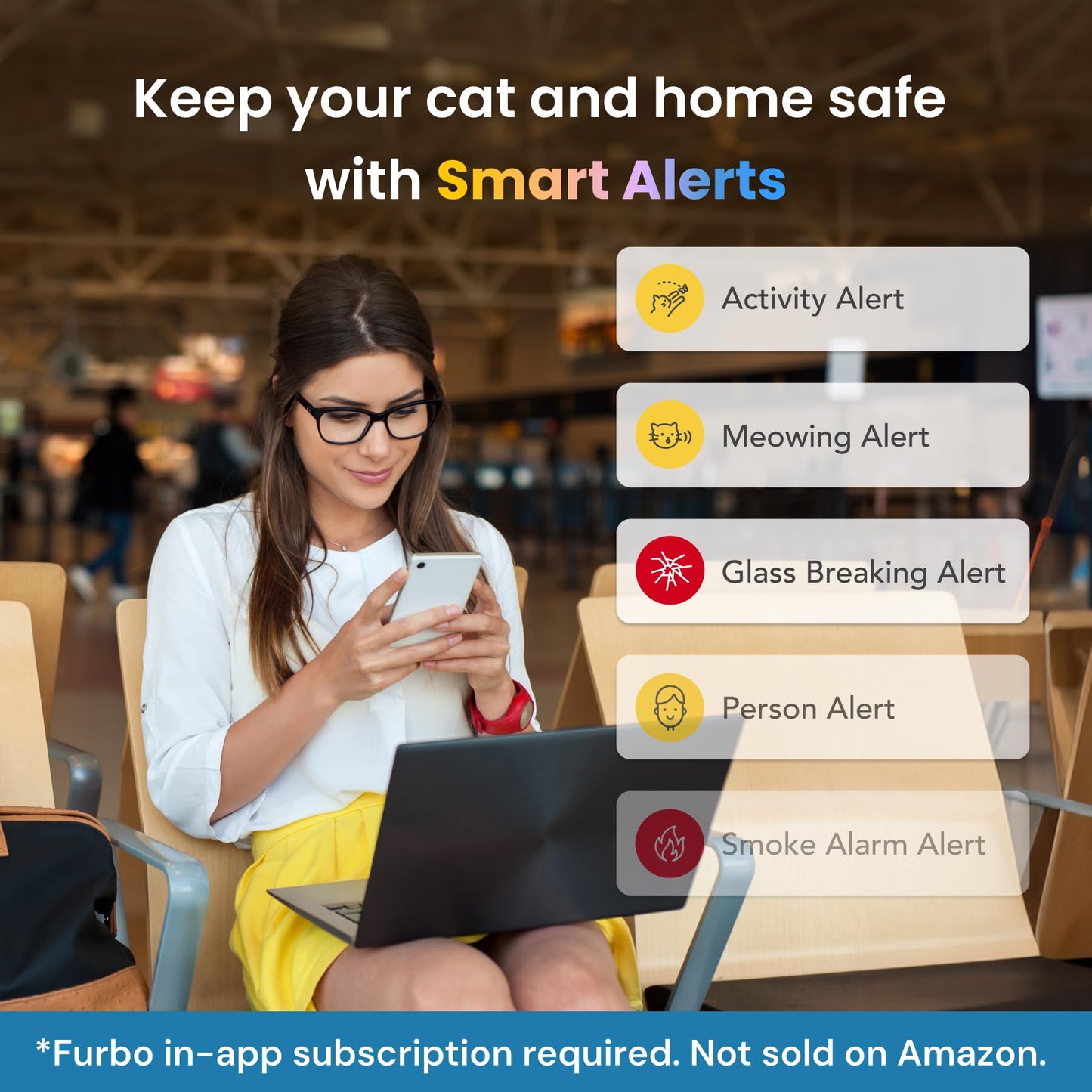 Furbo 360° Pet Camera w/Home Safety Package [PREMIUM W/SUBSCRPITION] Smart Pet Monitor w/App for Pet & Home, Rotating 360° View, Colour Night Vision, Auto-Tracking, Treat-toss, Barking, Smart Alert