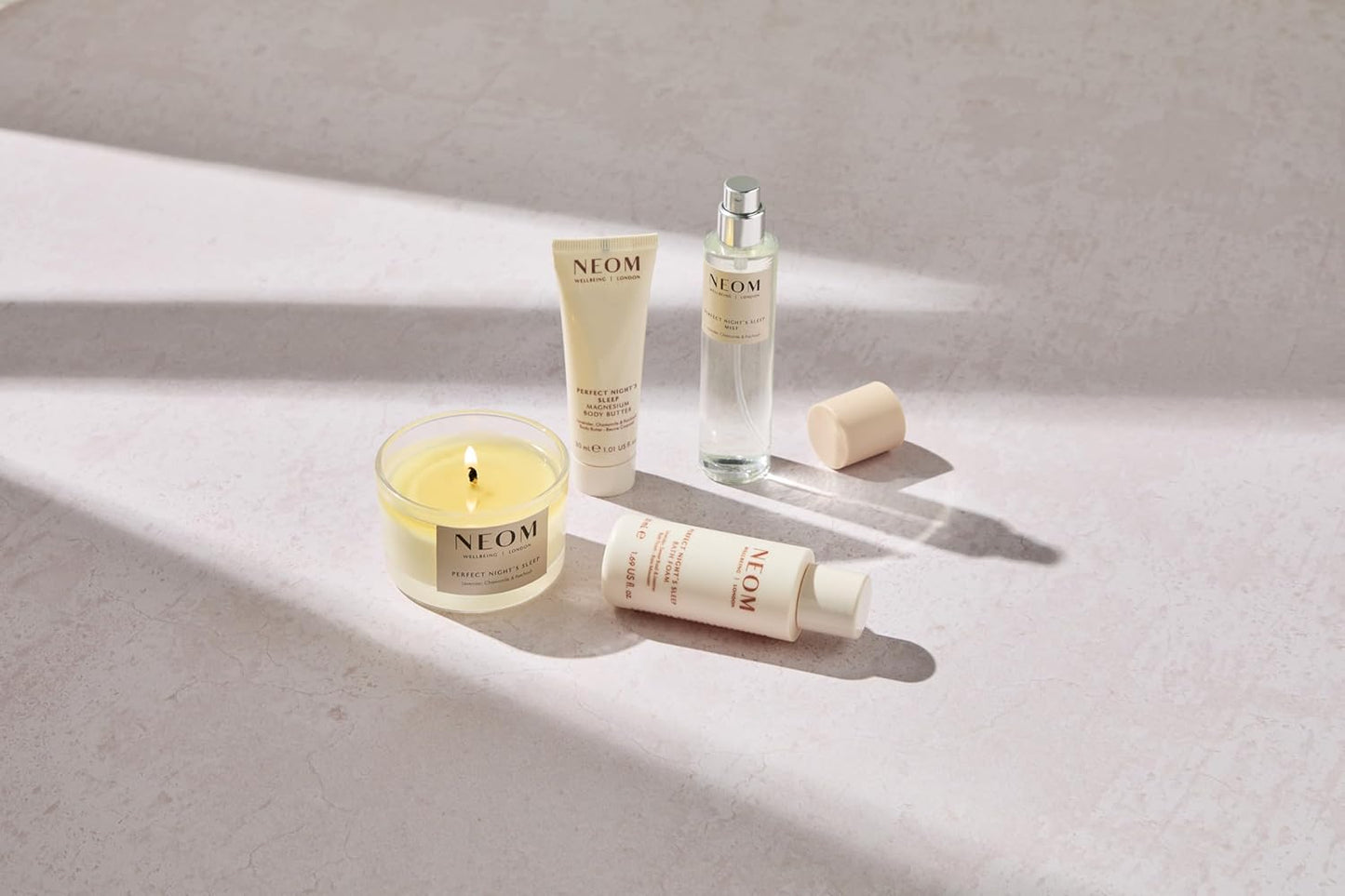 NEOM Perfect Night's Sleep Wellbeing Discovery Collection 30ml | Perfect Night's Sleep Pillow Mist, Magnesium Body Butter, Bath Foam & Travel Candle I Gift  No