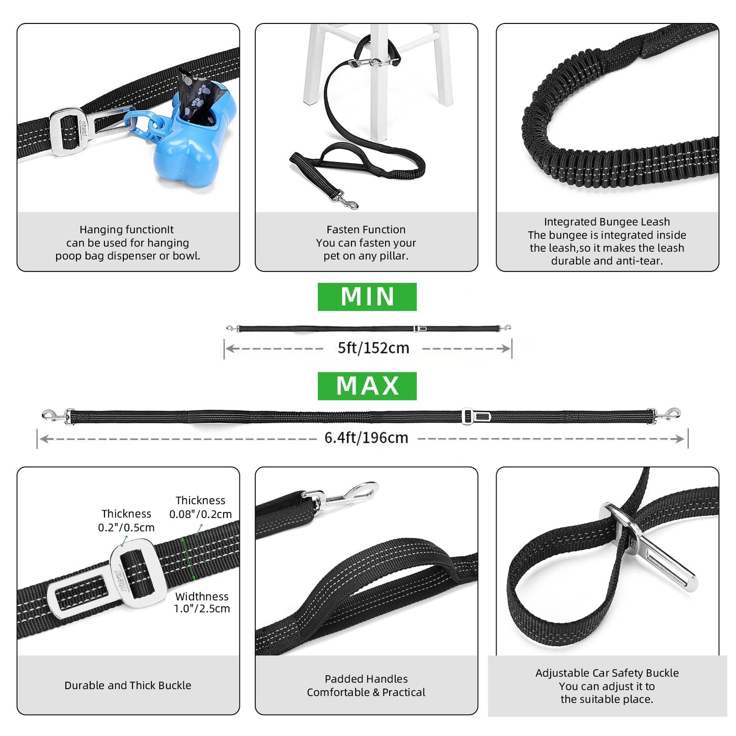 TUDEQU 4-IN-1 Hands Free Dog Leash Waist Belt with Dog Walking Fanny Pack,Seat Belt, Waist Leash for Large Dogs,Hiking