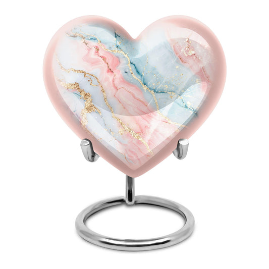 YATHABHISA Blush and Sky Marble Urns for Ashes, Urn for Ashes for Women, Funeral Cremation Urns, Heart Urn, Cremation Urns for Human Ashes, Small Urns for Human Ashes Keepsake (Size - 3inch, 1 Pcs)