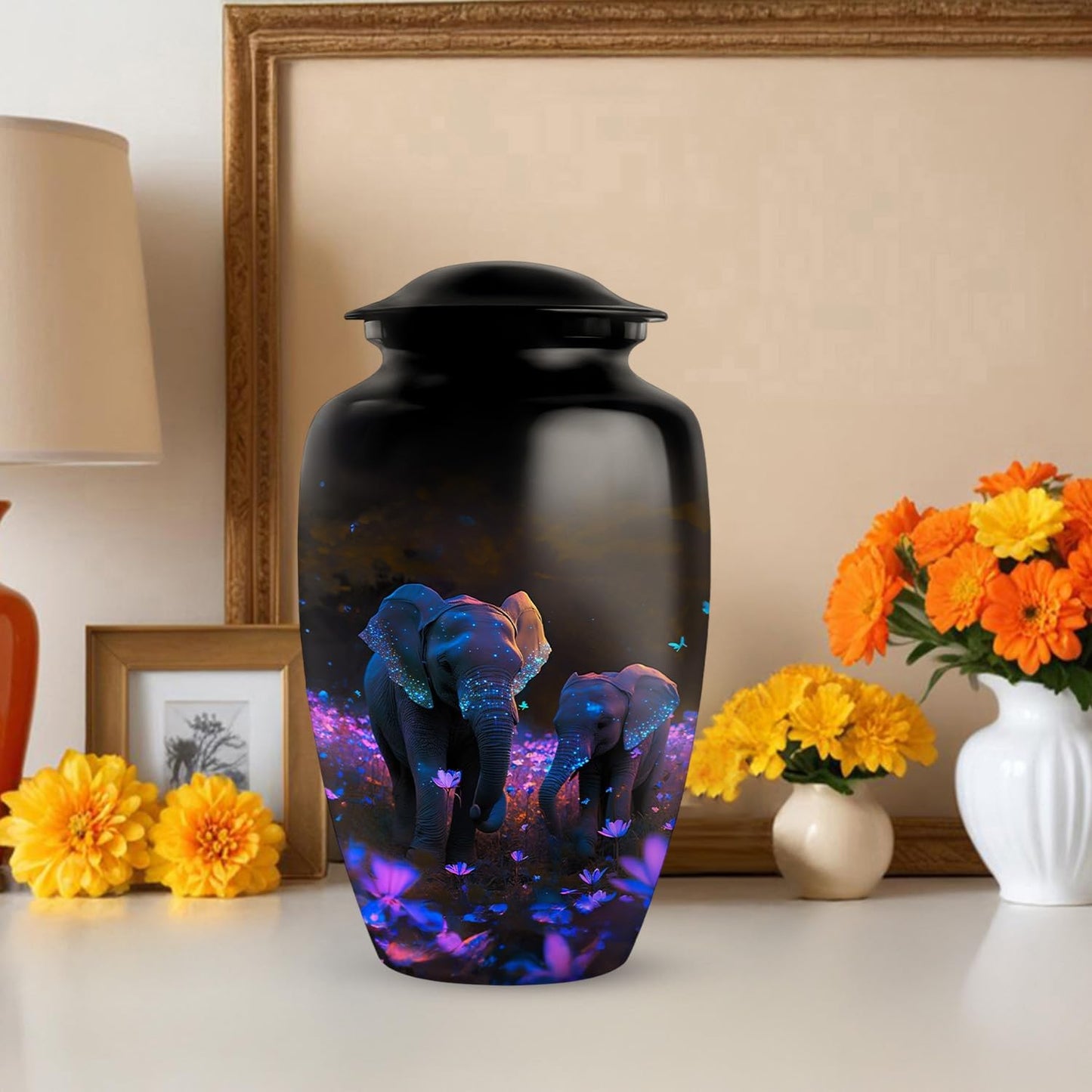 YASUBJAG Dove Urn - Aluminium Cremation Urn for Adults, Multicolor, Birds Pattern, 10 Inch