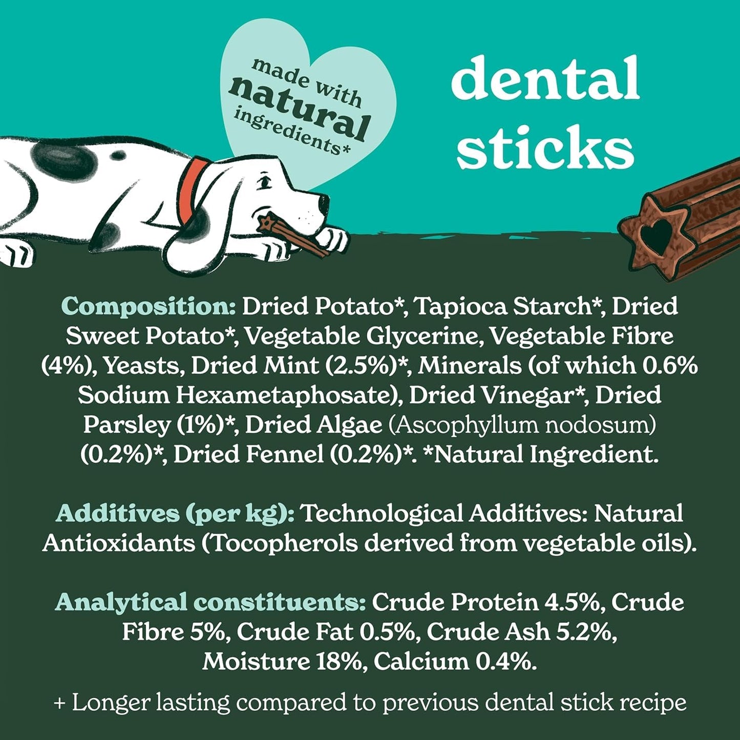 Forthglade Natural Dog Dental Sticks (20 Sticks) - Plant-Based & Grain Free Dog Treats, Dental Chews for Fresh Breath, Removes Plaque and Tartar, Resealable Bags