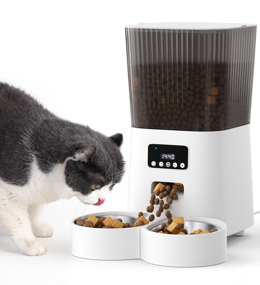 5L Cat Feeder Automatic with Timer, Automatic Cat Feeder, 1-9 Meals Per Day, Cats Food Dispenser with 2 Bowl, Auto Pet Feeder for 2 kittens and Small Dogs, Dual Power Supply     FREE DELIVERY