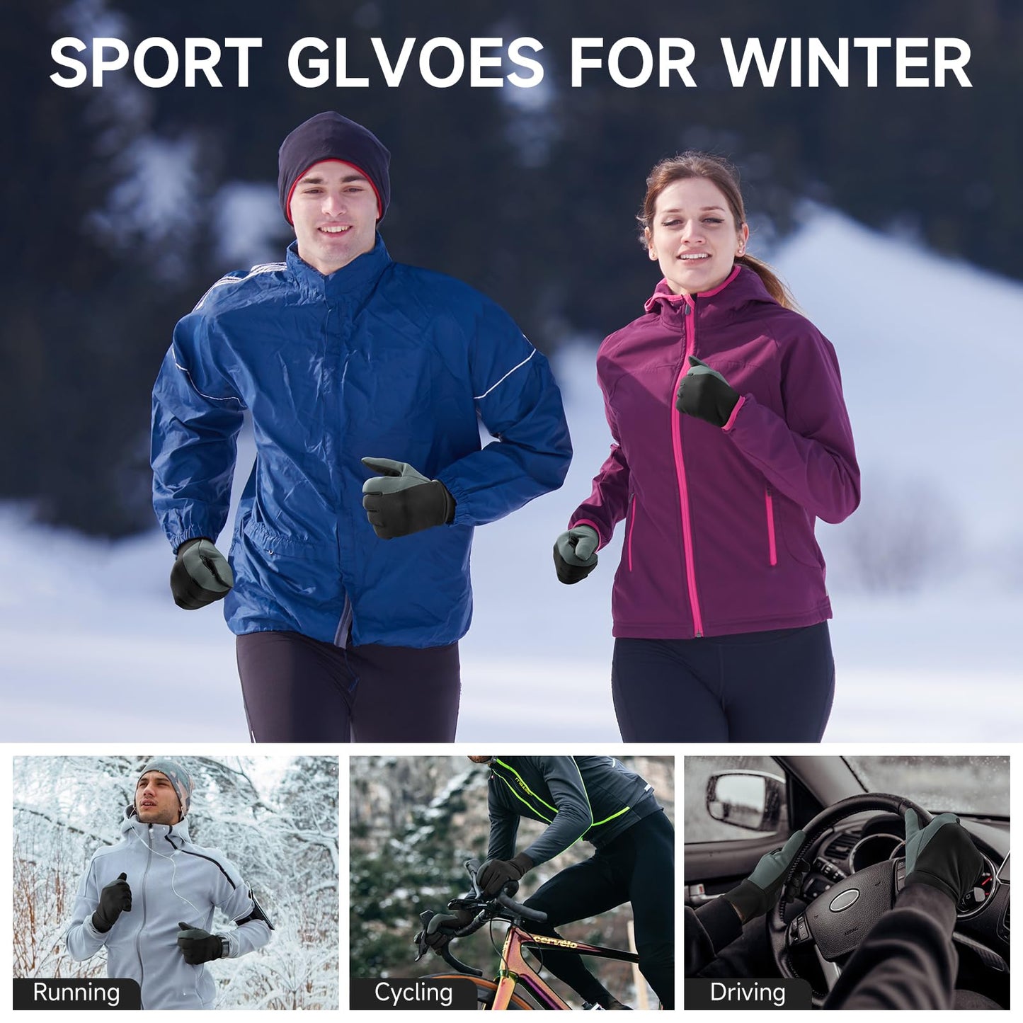 OZERO Thermal Gloves Touch Screen, Water Resistant Windproof Winter Gloves for Running Cycling Driving Hiking Biking Riding Outdoor for Men Women