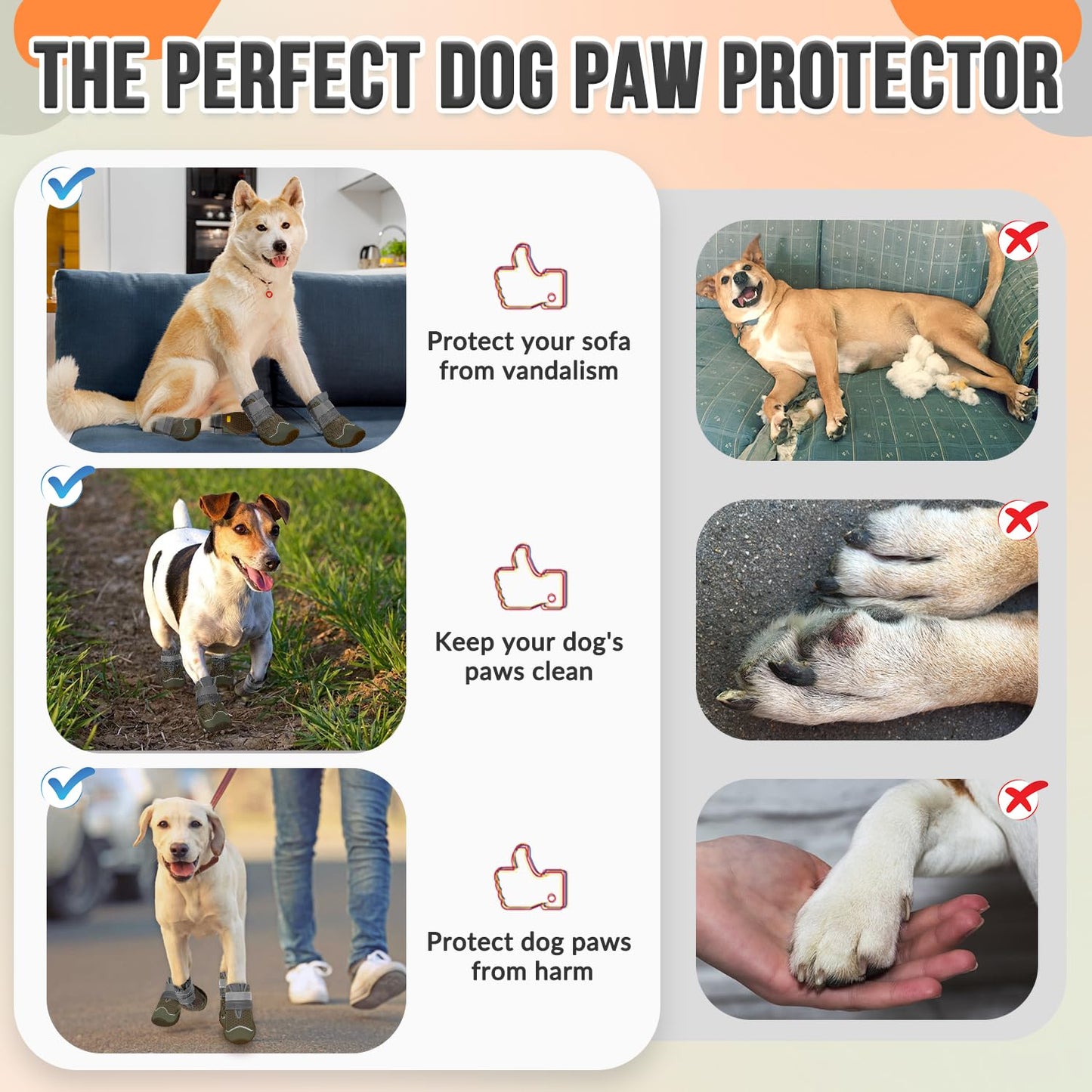 Eyein Dog Boots Paw Protector, Breathable Dog Boots for Injured Paws Waterproof, Dual Adjustable Washable Non-Slip Dog Shoes for Walking, Reflective Dog Shoes for Small Medium Large Dogs(2pcs)