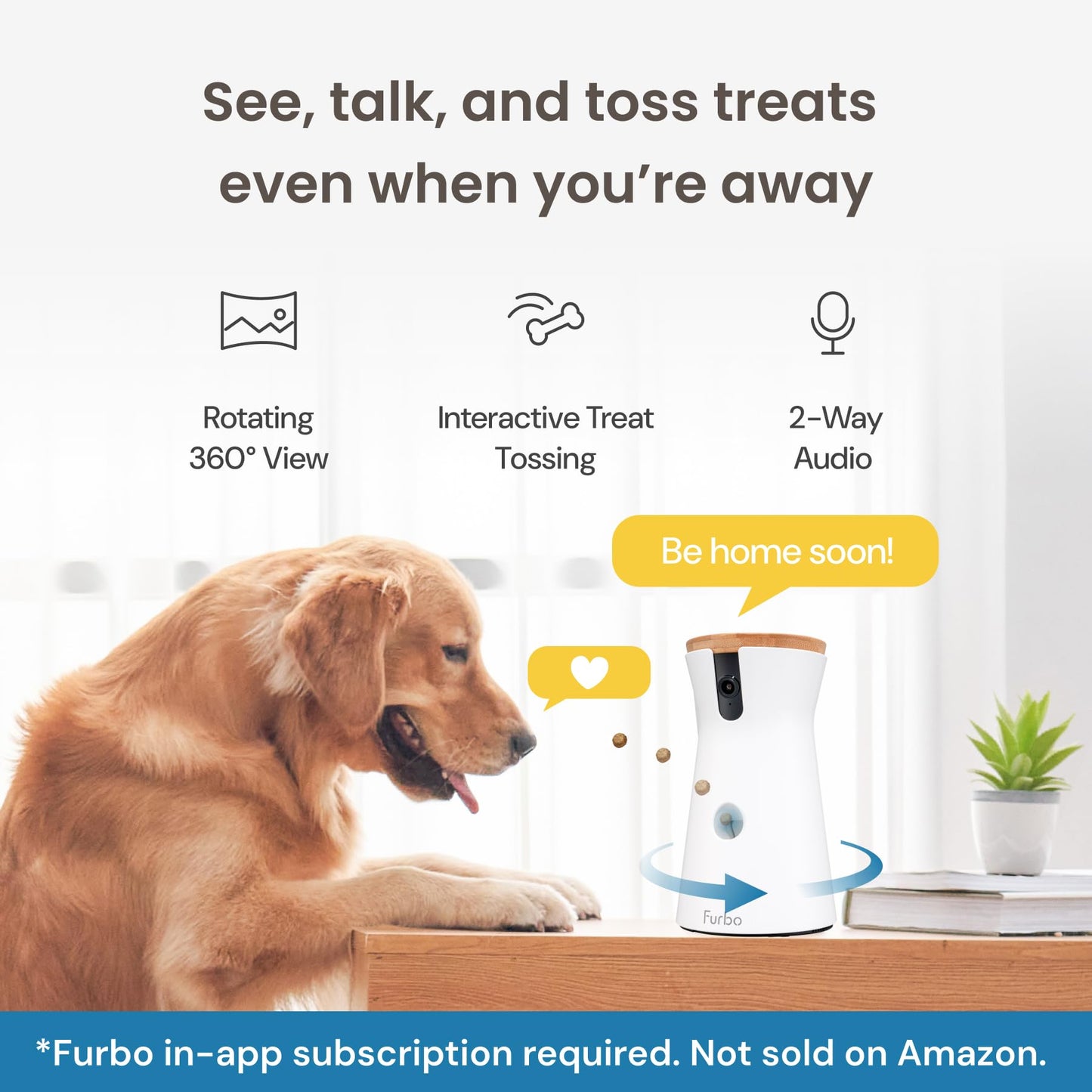 Furbo 360° Dog Camera w/Home Safety Package [PREMIUM W/SUBSCRPITION] Smart Pet Monitor w/App for Dog & Home, Rotating 360° View, Colour Night Vision, Auto-Tracking, Treat-toss, Barking, Smart Alert