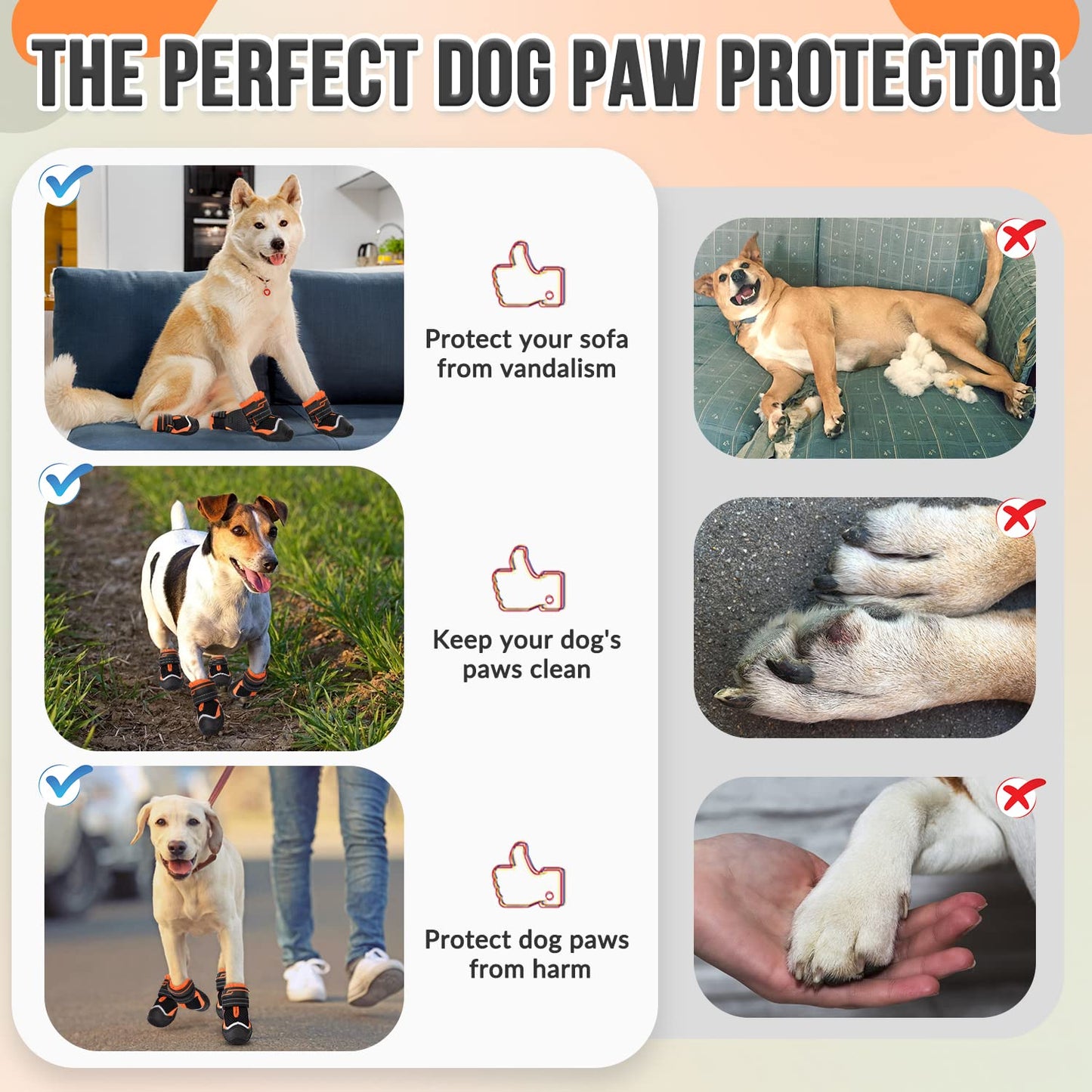 Eyein Dog Boots Paw Protector, Breathable Dog Boots for Injured Paws Waterproof, Dual Adjustable Washable Non-Slip Dog Shoes for Walking, Reflective Dog Shoes for Small Medium Large Dogs(2pcs)
