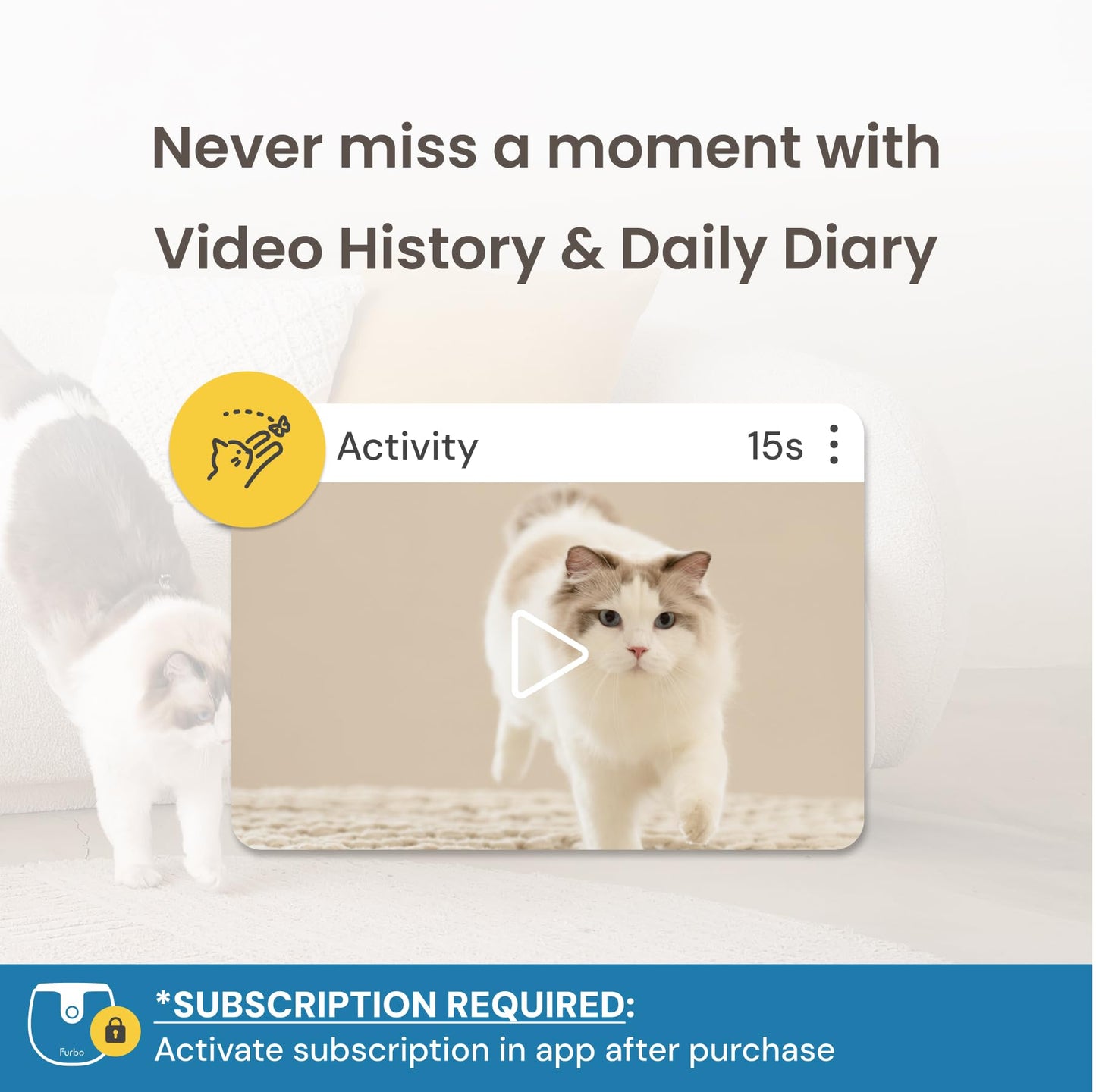 Furbo 360° Dog Camera w/Home Safety Package [PREMIUM W/SUBSCRPITION] Smart Pet Monitor w/App for Dog & Home, Rotating 360° View, Colour Night Vision, Auto-Tracking, Treat-toss, Barking, Smart Alert