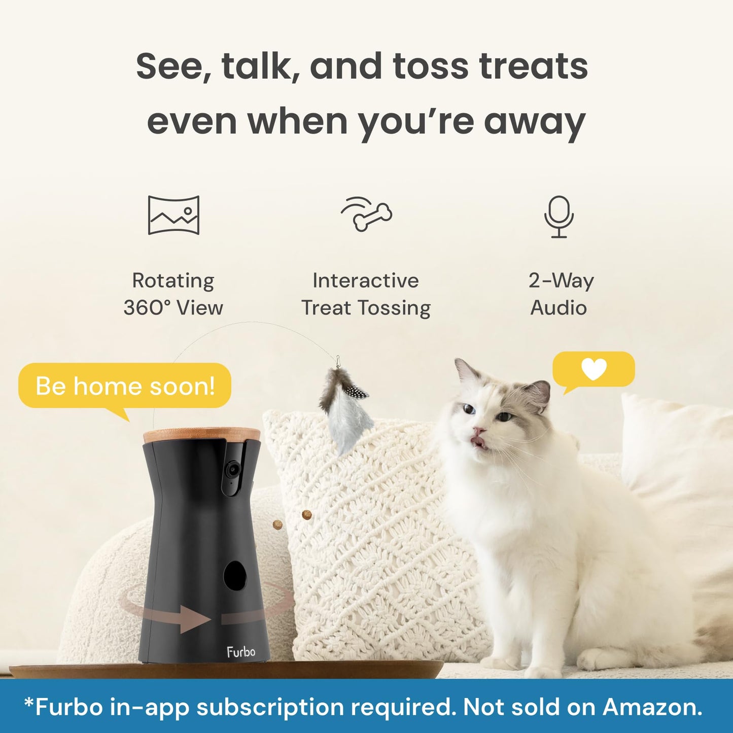 Furbo 360° Dog Camera w/Home Safety Package [PREMIUM W/SUBSCRPITION] Smart Pet Monitor w/App for Dog & Home, Rotating 360° View, Colour Night Vision, Auto-Tracking, Treat-toss, Barking, Smart Alert