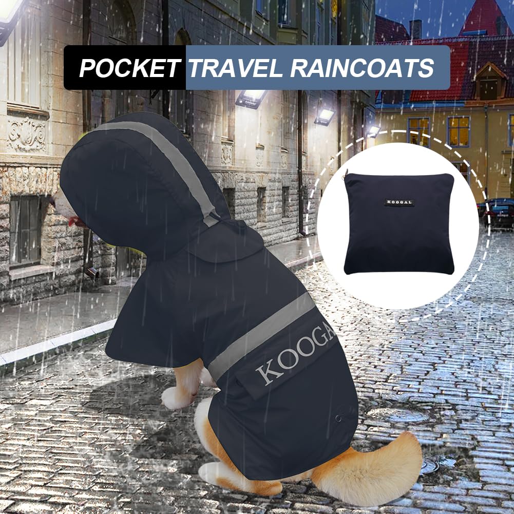 KOOGAL Waterproof Dog Raincoat with Hood Reflective Design with Leash Hole, Adjustable Reflective Jacket,Rain Poncho, Breathable and Lightweight, Suitable for Rainy Day Walking