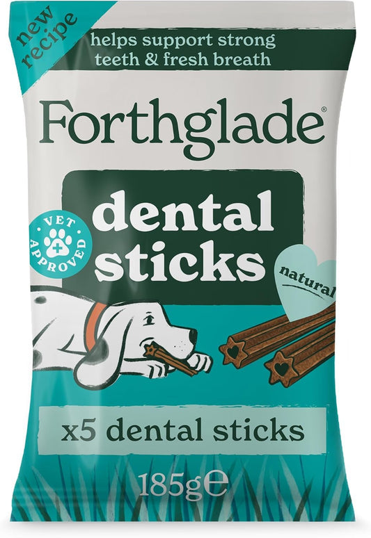 Forthglade Natural Dog Dental Sticks (20 Sticks) - Plant-Based & Grain Free Dog Treats, Dental Chews for Fresh Breath, Removes Plaque and Tartar, Resealable Bags