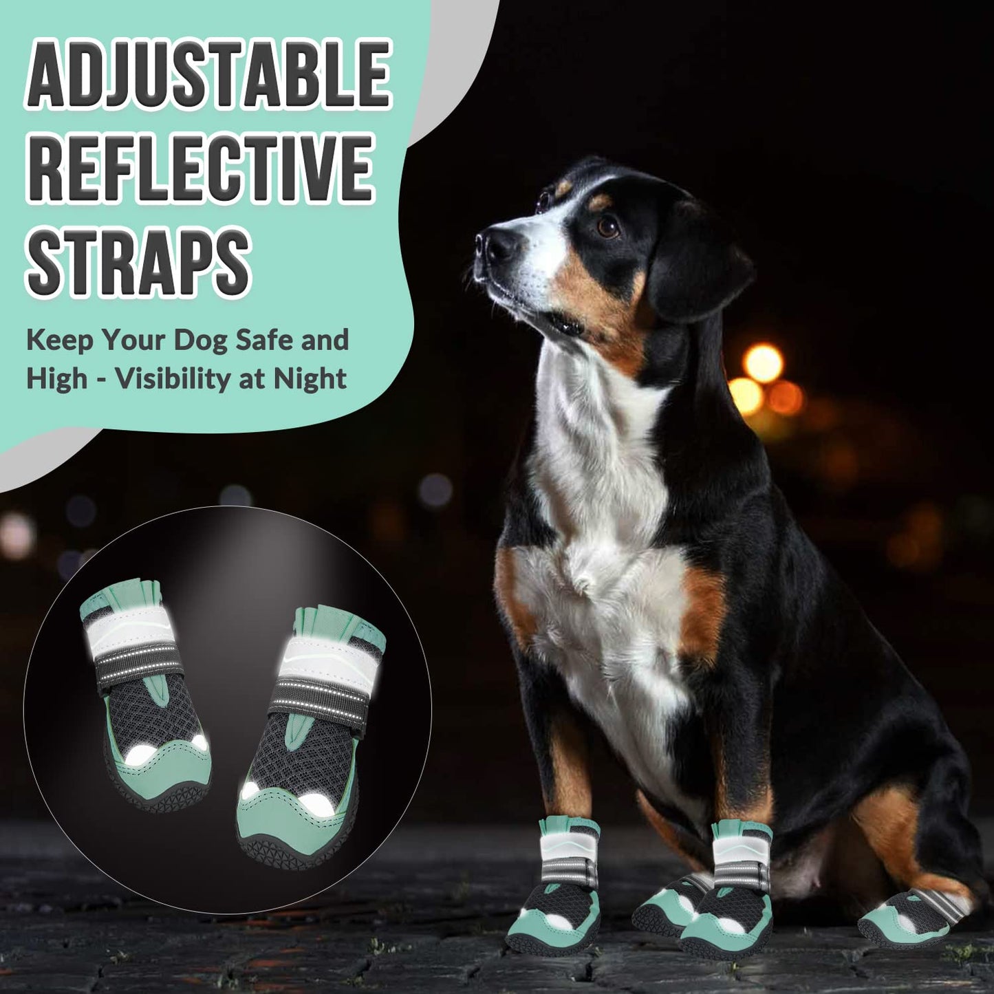 Eyein Dog Boots Paw Protector, Breathable Dog Boots for Injured Paws Waterproof, Dual Adjustable Washable Non-Slip Dog Shoes for Walking, Reflective Dog Shoes for Small Medium Large Dogs(2pcs)