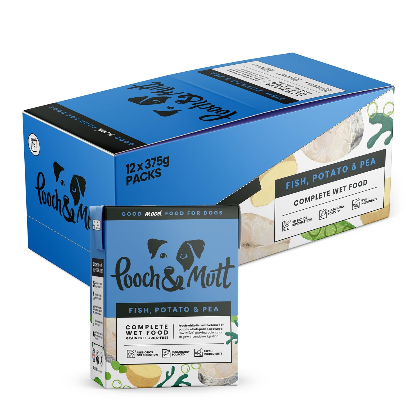 Pooch & Mutt - Variety Pack of Complete Wet Dog Food, Dry Dog Food Topper, 12x375g
