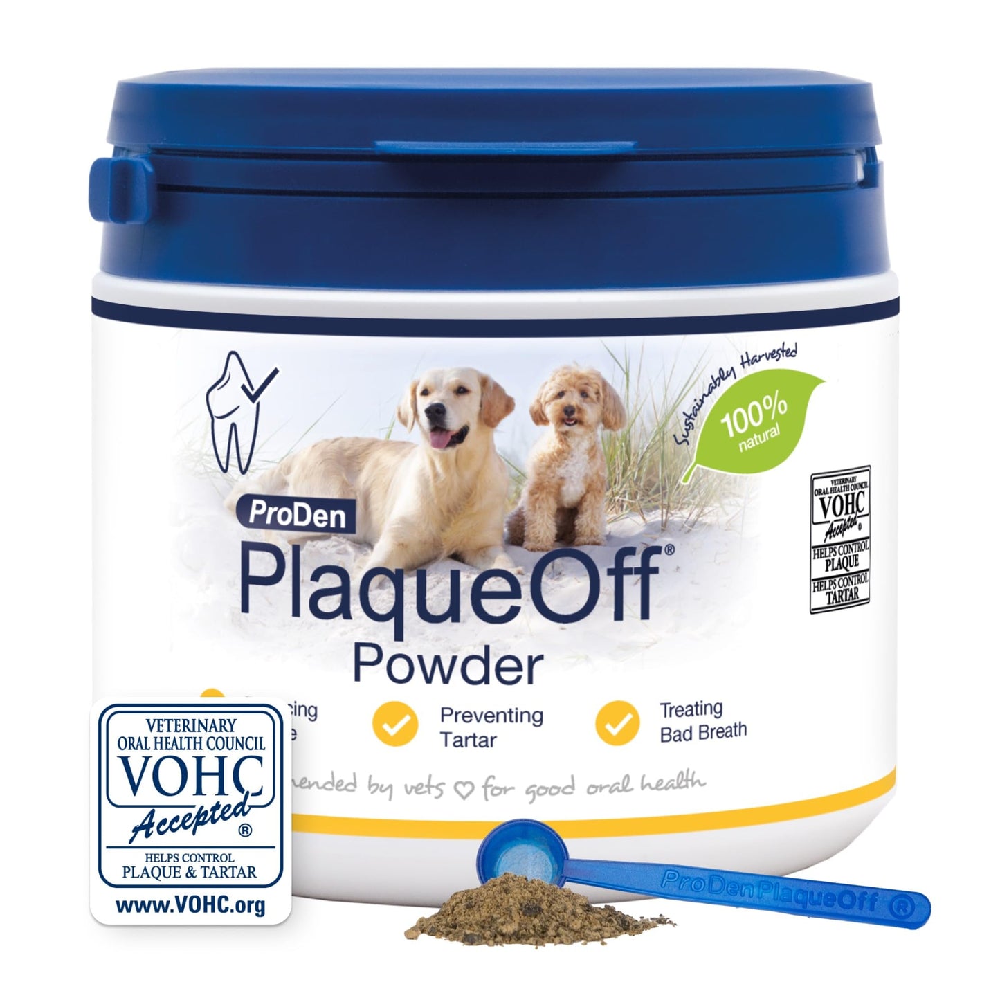 ProDen PlaqueOff Powder for Dogs & Cats, Tartar & Bad Breath Remover with 100% Natural Teeth Plaque Remover 180 g