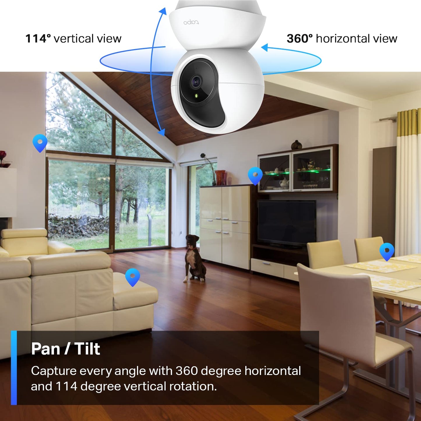 Tapo C210 2K 3MP Pan/Tilt Indoor Camera House Security Camera, WiFi Camera, No Monthly Fee, AI Detection, Dog Puppy Camera, Baby Camera Monitor, 360° View, Night Vision, Works with Alexa & Google