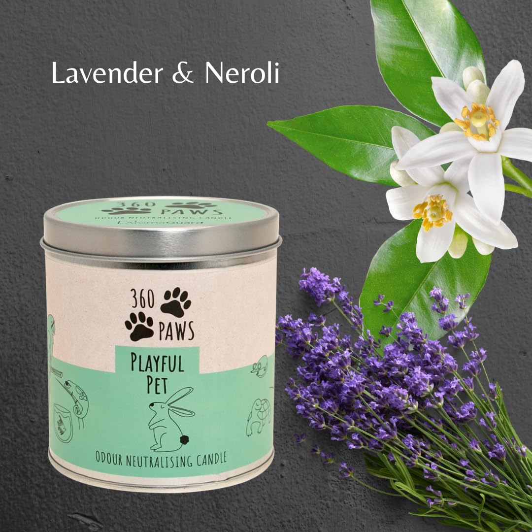 360 Paws Odour Neutralising Frangranced Pet Candle Fresh Lavendar & Neroli - Playful Pet Scented Candle