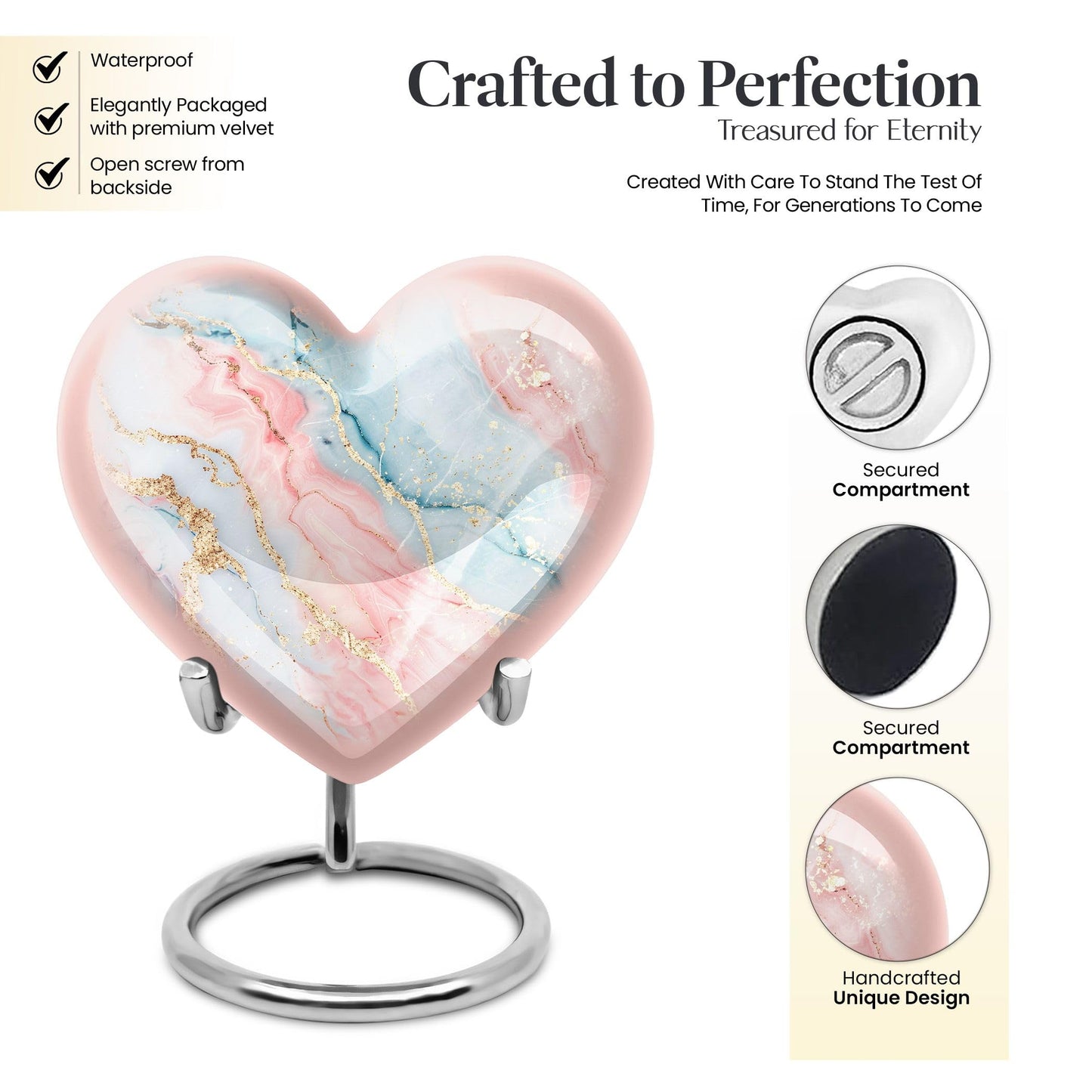 YATHABHISA Blush and Sky Marble Urns for Ashes, Urn for Ashes for Women, Funeral Cremation Urns, Heart Urn, Cremation Urns for Human Ashes, Small Urns for Human Ashes Keepsake (Size - 3inch, 1 Pcs)