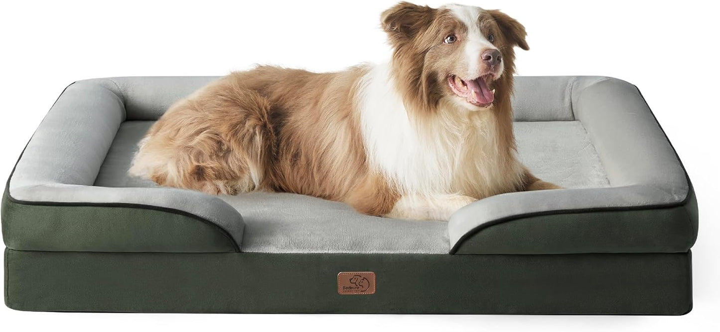 Bedsure Dog Sofa Bed Extra Large - Washable Orthopedic Dog Beds and Couch with Removable Flannel Zipper Cover, XL Plus Waterproof Human Dog Bed for Adults, Squre Pet Bed