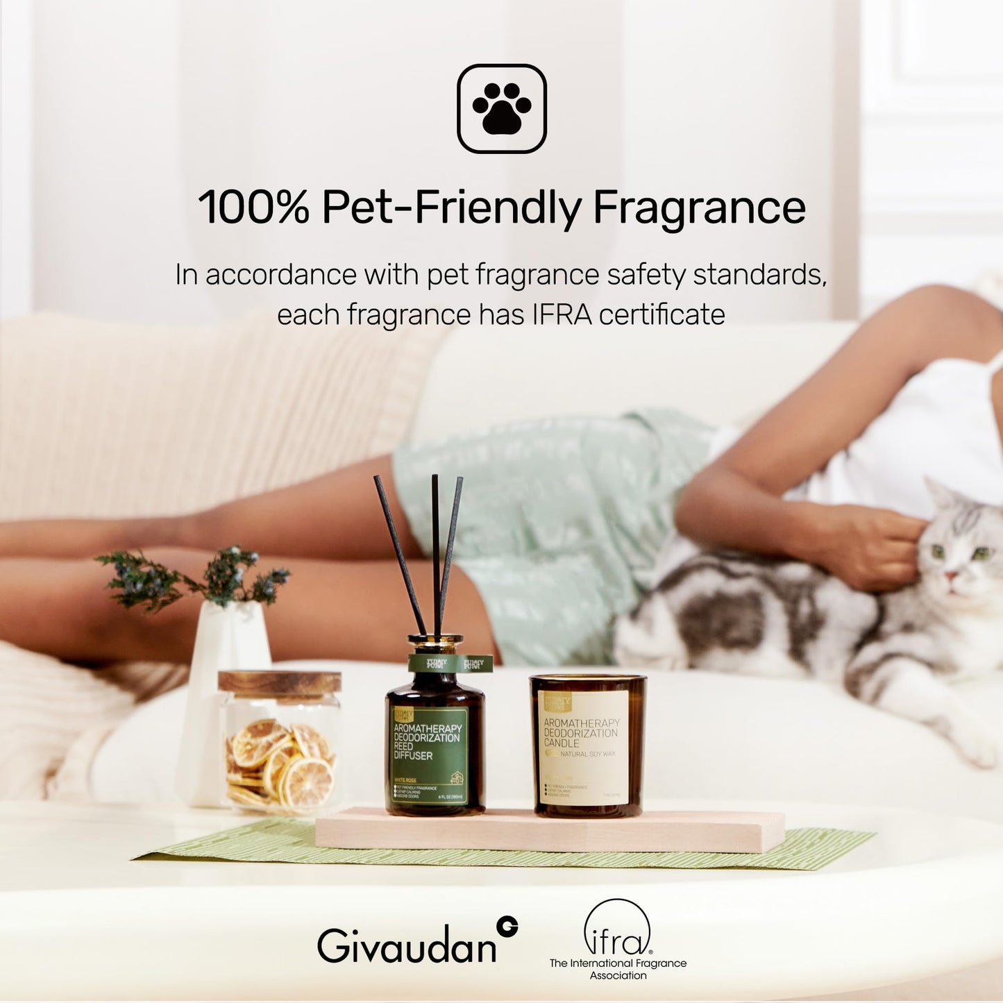 Furry Purr Pet Odor Eliminator Candle, Natural Soy Wax Candles with Catnip Essential Oil, Pet-Friendly Candles for Home Scented, Pet Lover Gifts, 60-Hour Burn Time, Lily of The Valley Fragrance, 7 oz