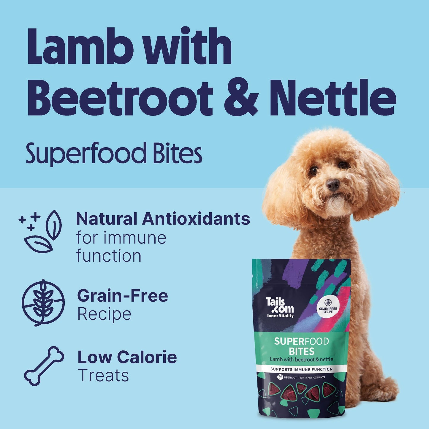 Tails.com Inner Vitality - Dog Treats Superfood Bites Salmon 10 x 80g - Grain free recipe - Rich in salmon, a source of Omega 3
