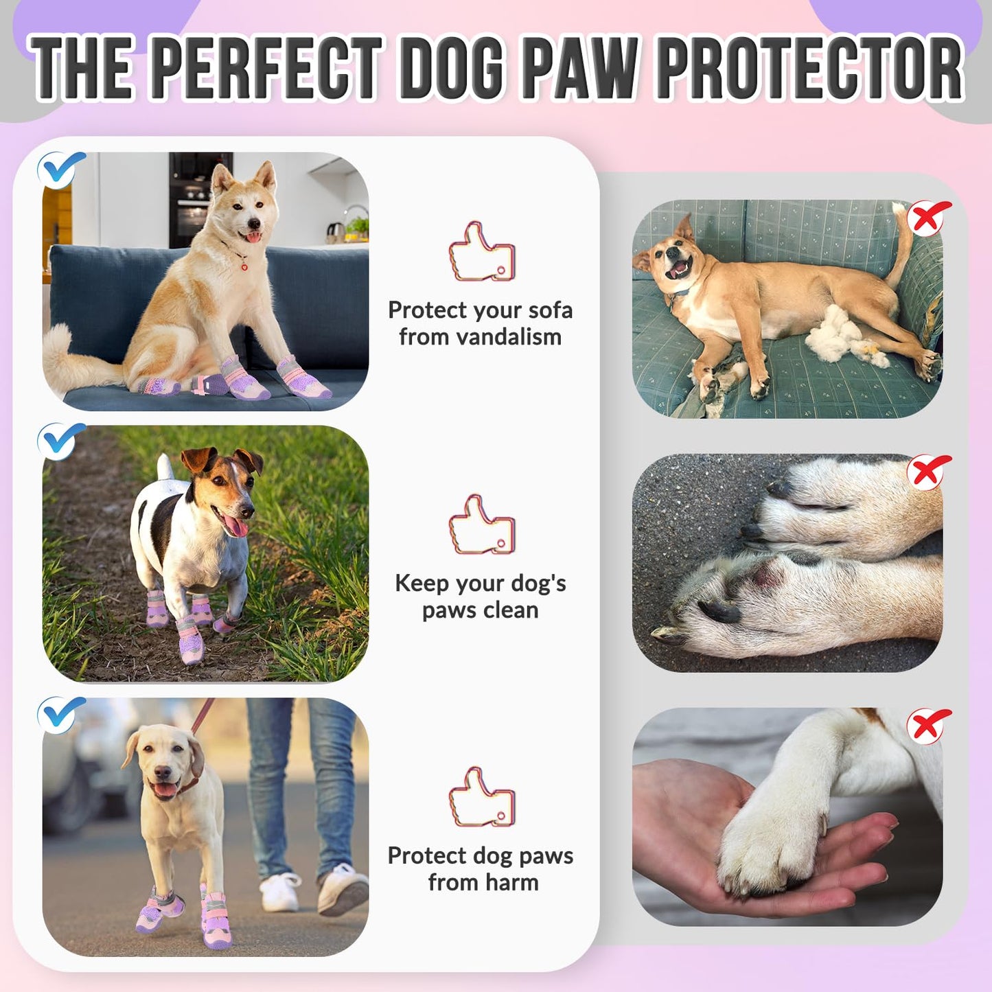 Eyein Dog Boots Paw Protector, Breathable Dog Boots for Injured Paws Waterproof, Dual Adjustable Washable Non-Slip Dog Shoes for Walking, Reflective Dog Shoes for Small Medium Large Dogs(2pcs)