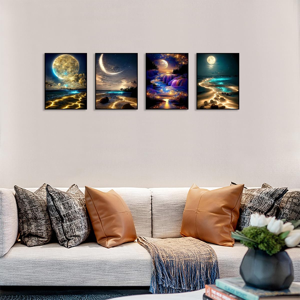 Muzagroo Art 5D Diamond Painting Kits for Adults, DIY Diamond Art Kits for Beginners, Turtle Diamond Dot Kits Gem Arts and Crafts for Living Room, Gem Painting Bedroom 4 PCS Wall Art