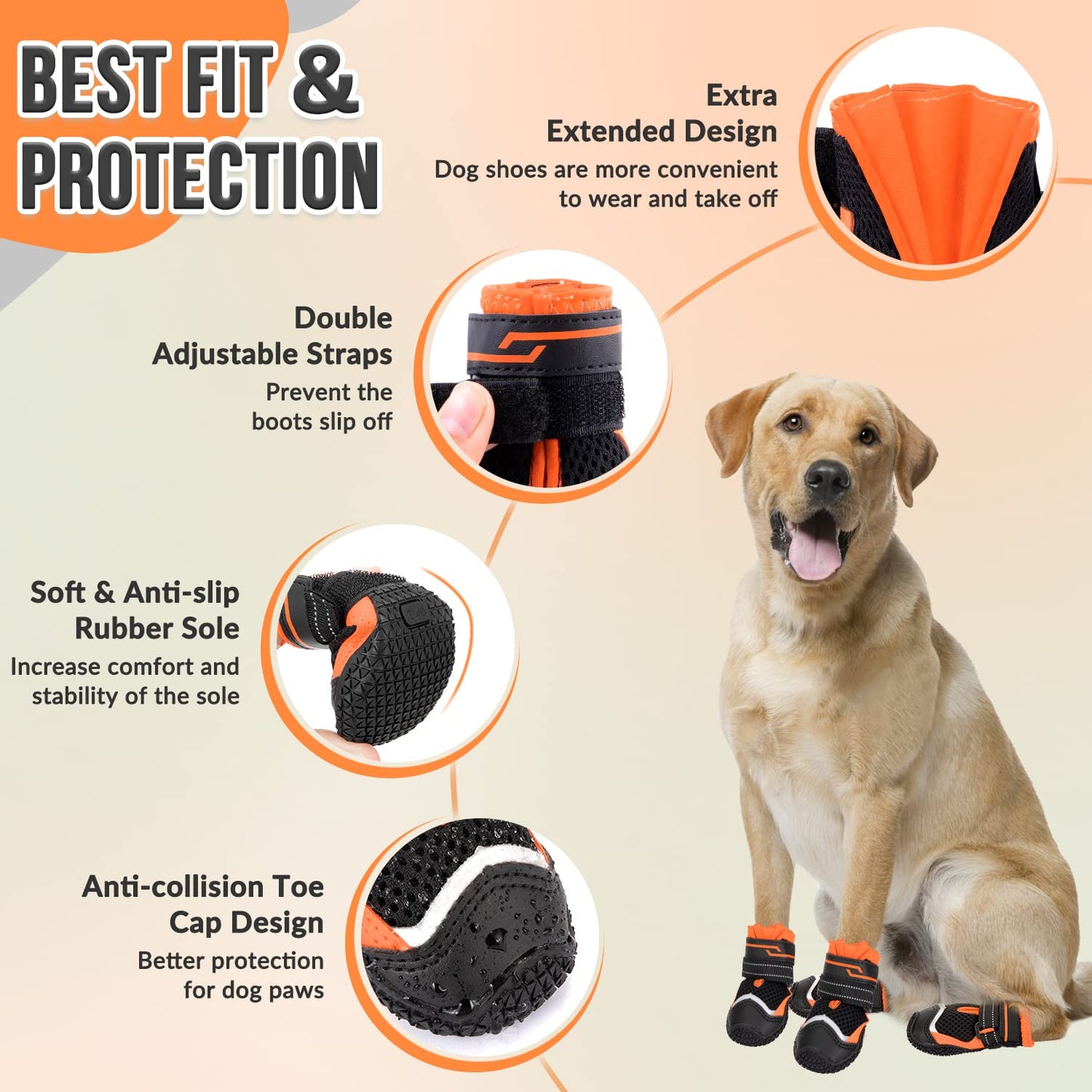 Eyein Dog Boots Paw Protector, Breathable Dog Boots for Injured Paws Waterproof, Dual Adjustable Washable Non-Slip Dog Shoes for Walking, Reflective Dog Shoes for Small Medium Large Dogs(2pcs)