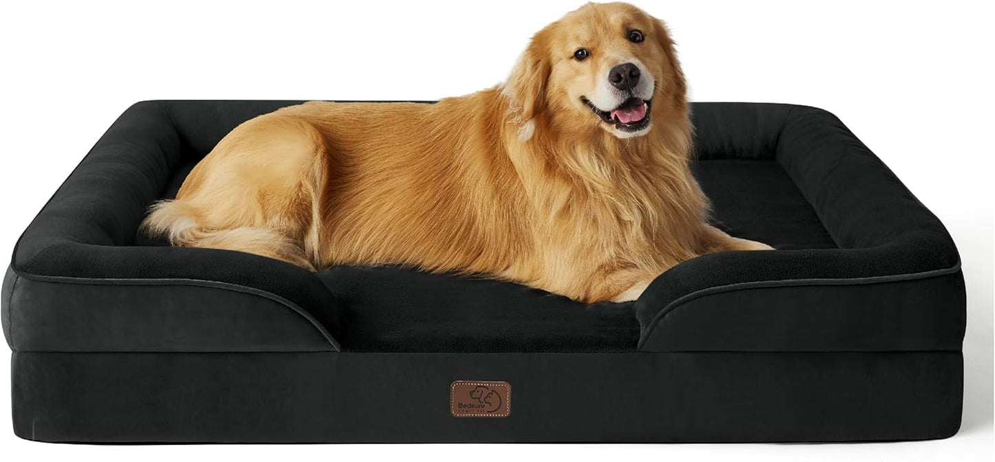 Bedsure Dog Sofa Bed Extra Large - Washable Orthopedic Dog Beds and Couch with Removable Flannel Zipper Cover, XL Plus Waterproof Human Dog Bed for Adults, Squre Pet Bed